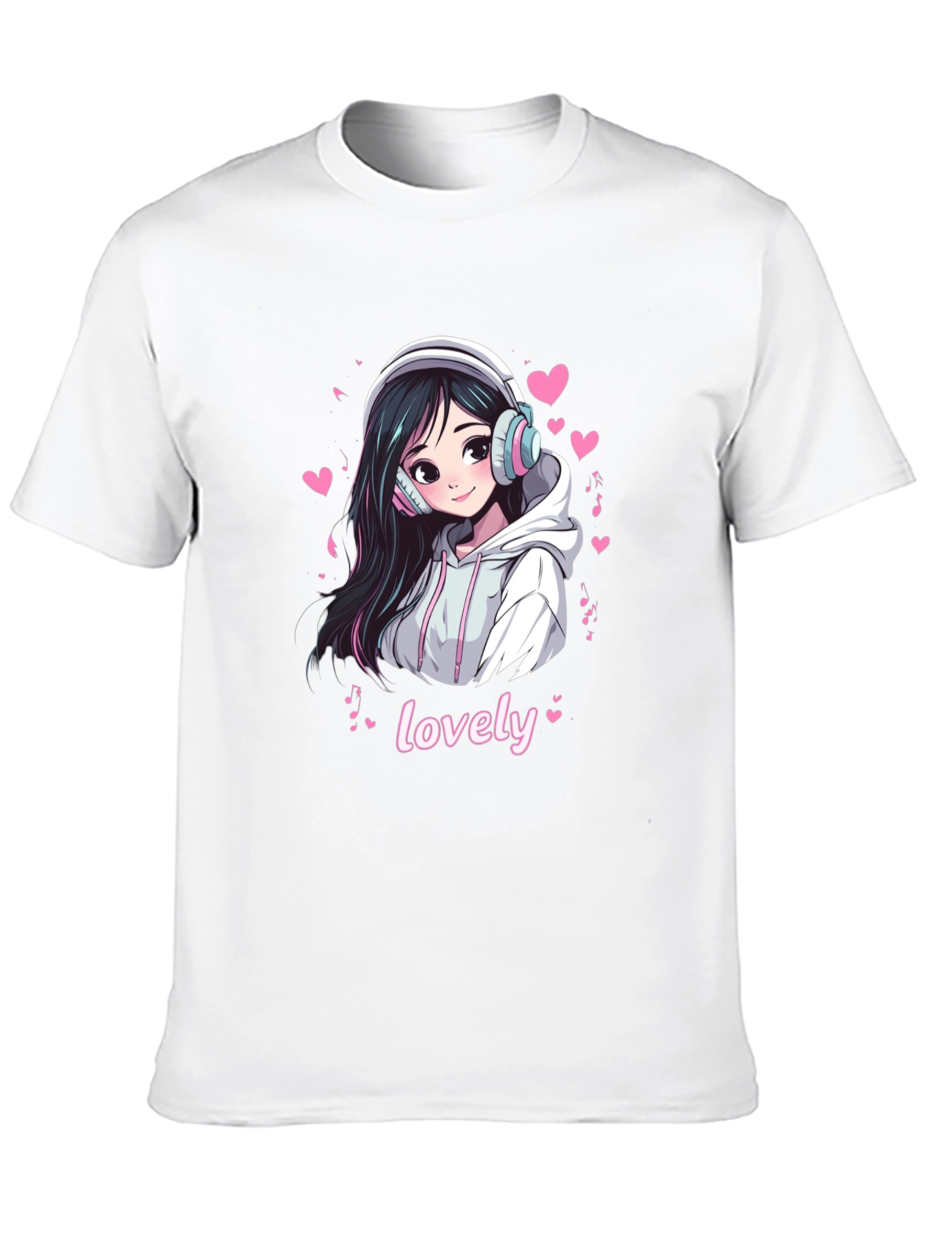 Anime Girl Lovely Graphic Black T-Shirt