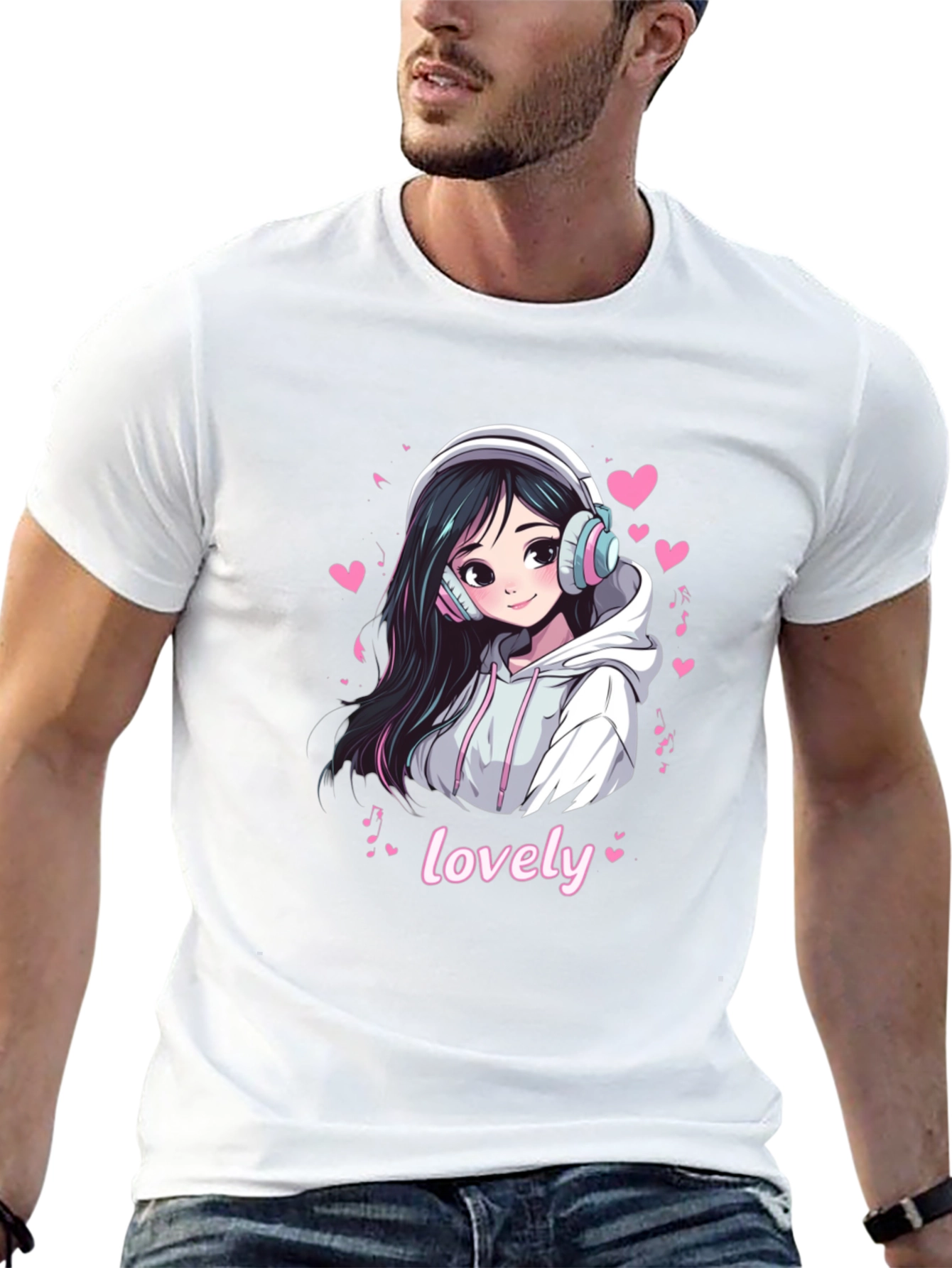 Anime Girl Lovely Graphic Black T-Shirt