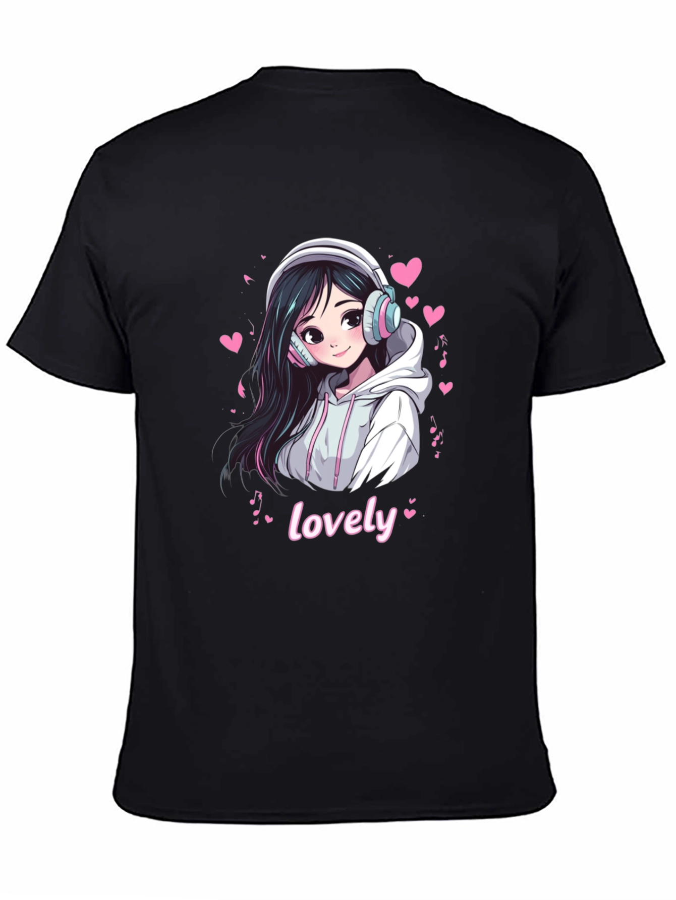 Anime Girl Lovely Graphic Black T-Shirt