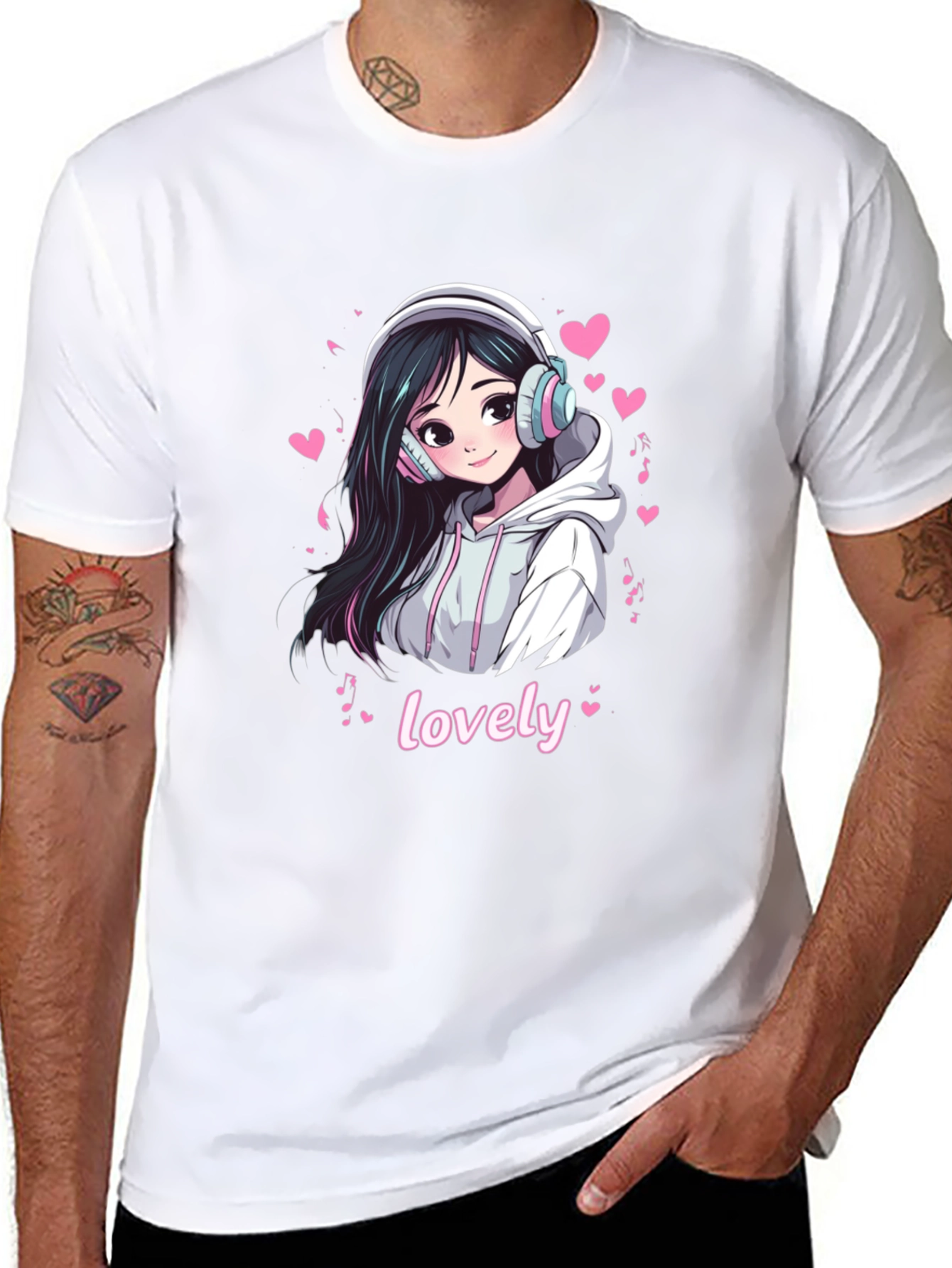 Anime Girl Lovely Graphic Black T-Shirt