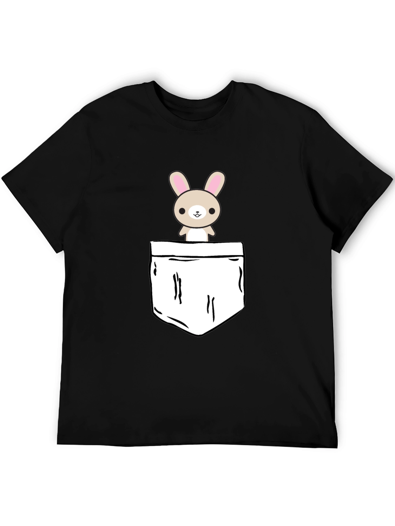 Cute Bunny Pocket Graphic T-Shirt - Black