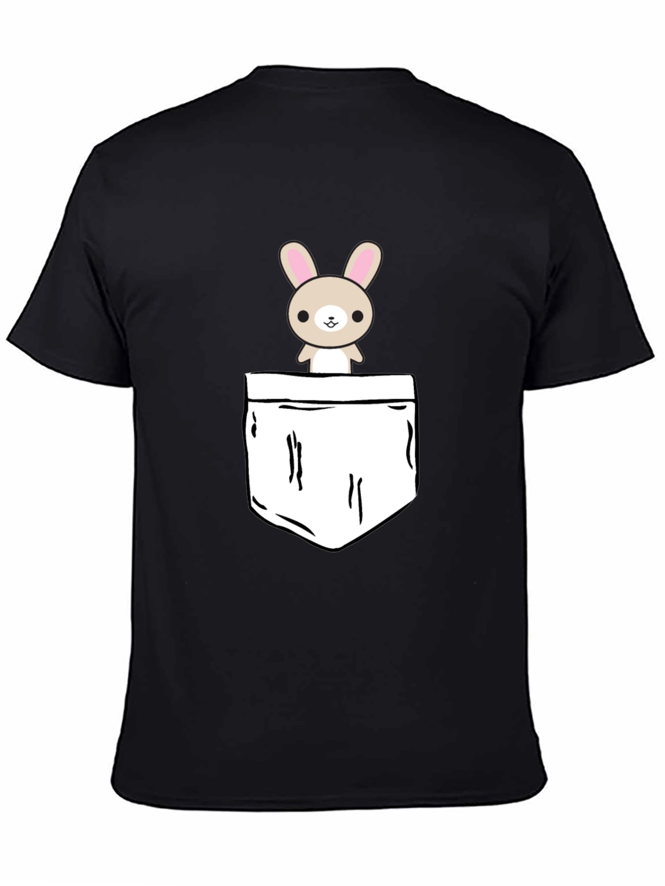 Cute Bunny Pocket Graphic T-Shirt - Black