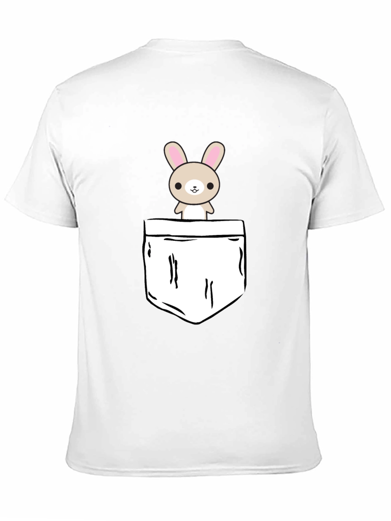 Cute Bunny Pocket Graphic T-Shirt - Black