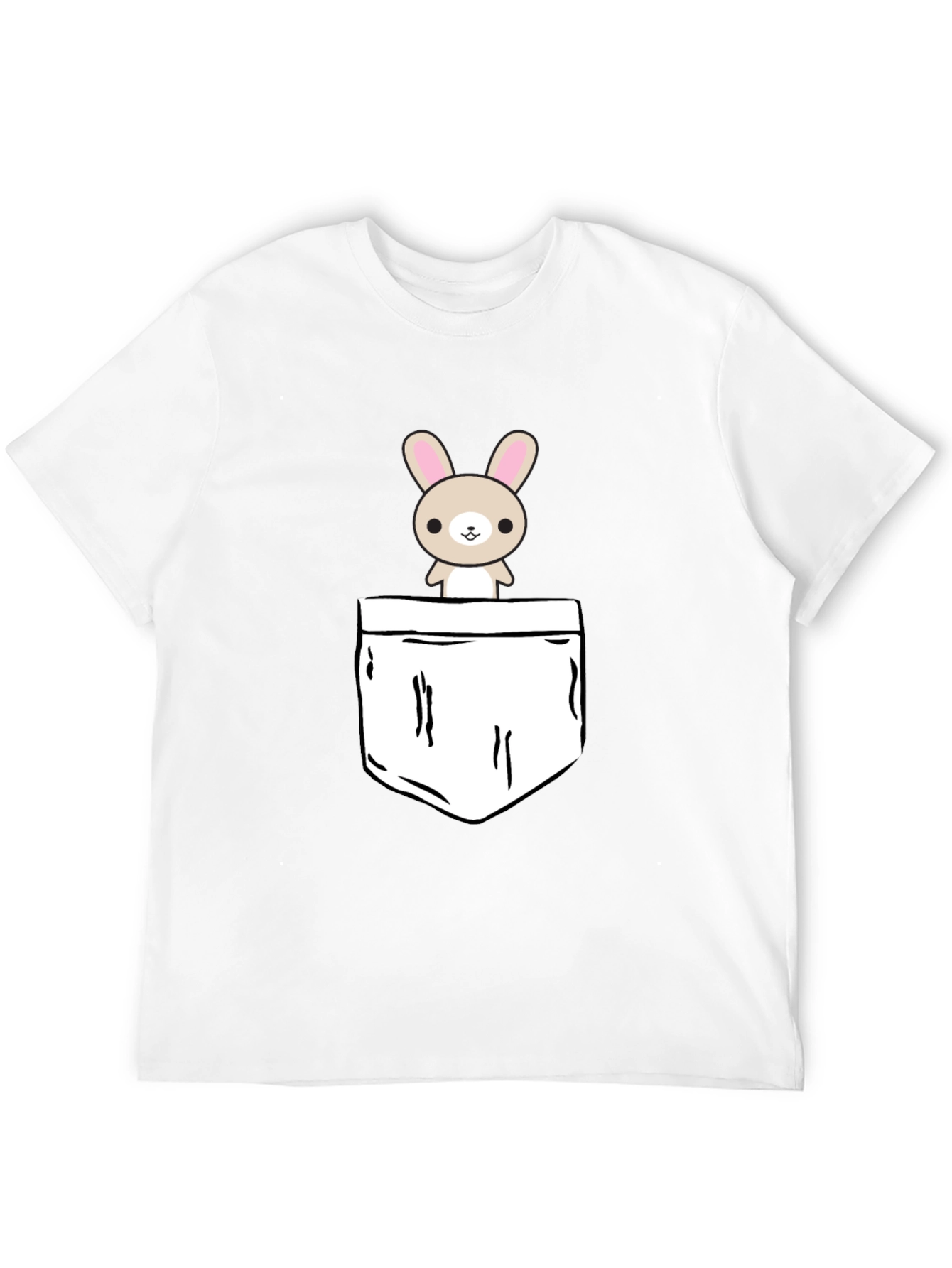 Cute Bunny Pocket Graphic T-Shirt - Black