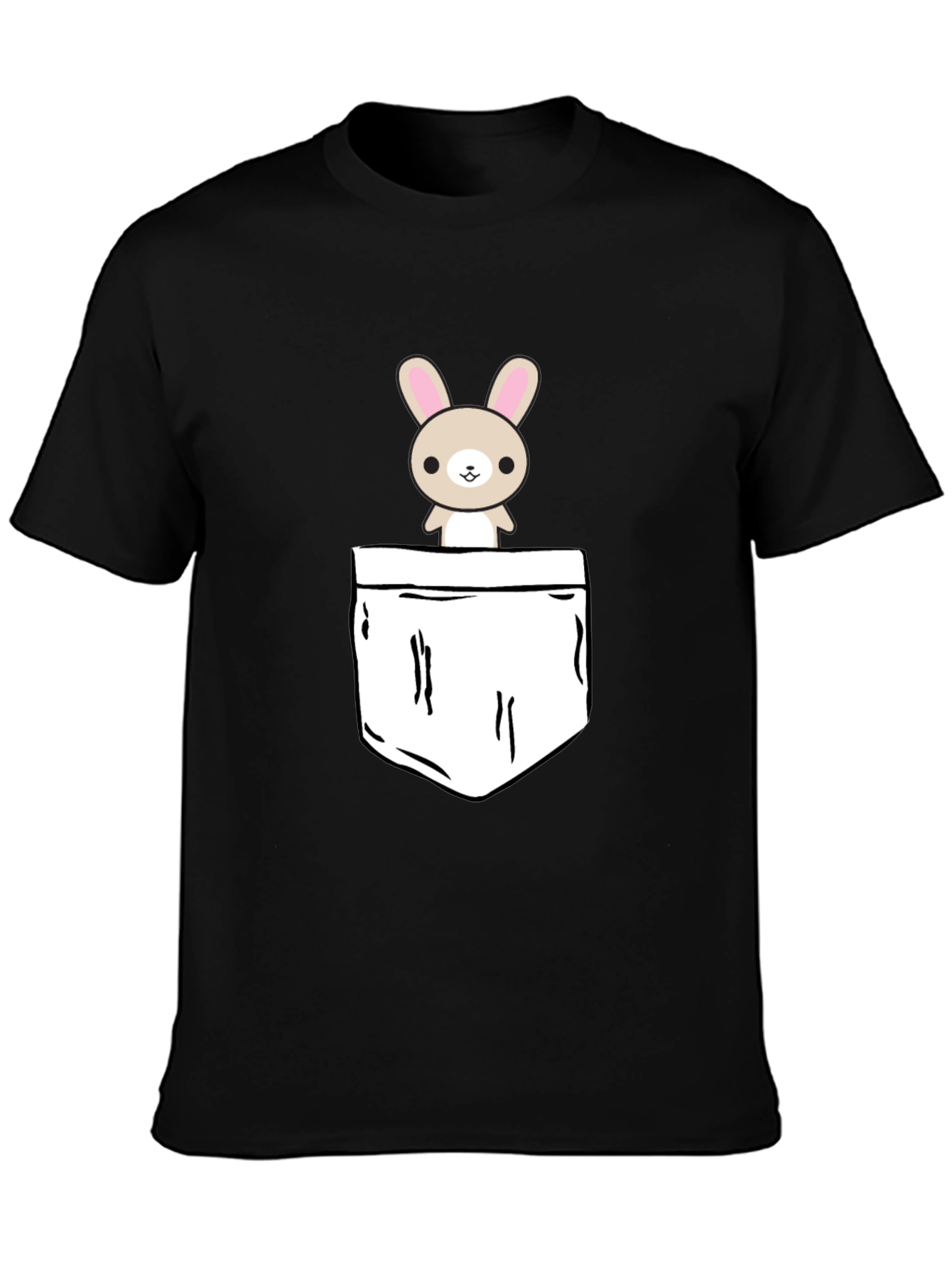 Cute Bunny Pocket Graphic T-Shirt - Black