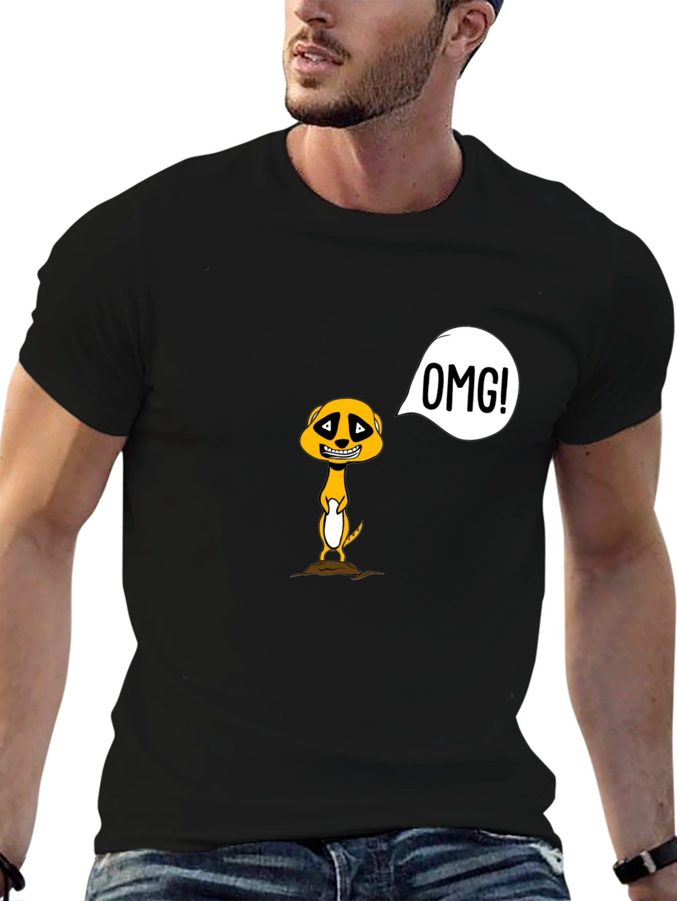 Funny Meerkat OMG! Graphic Tee - Black
