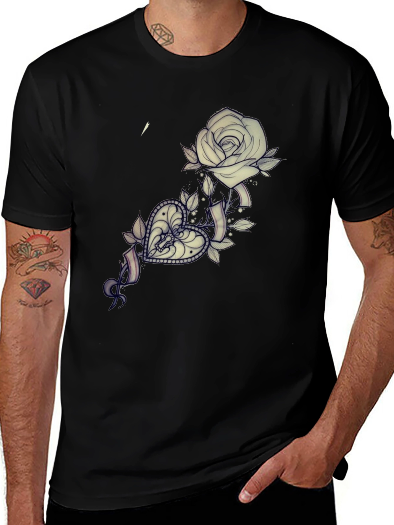 Rose & Heart Tattoo Graphic T-Shirt