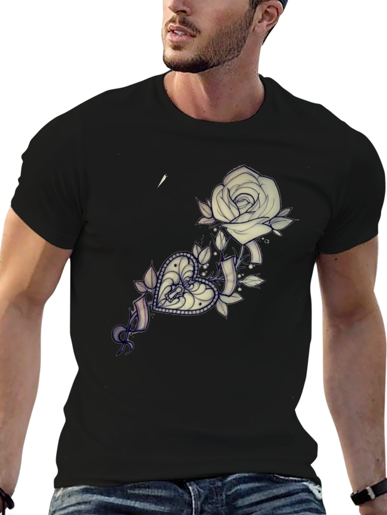 Rose & Heart Tattoo Graphic T-Shirt
