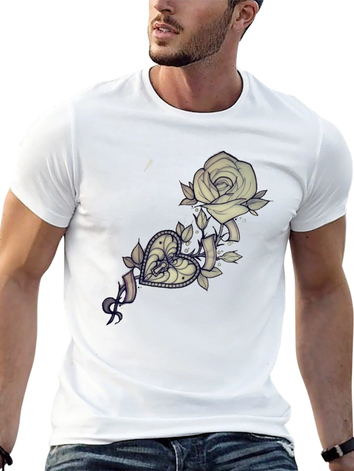 Rose & Heart Tattoo Graphic T-Shirt