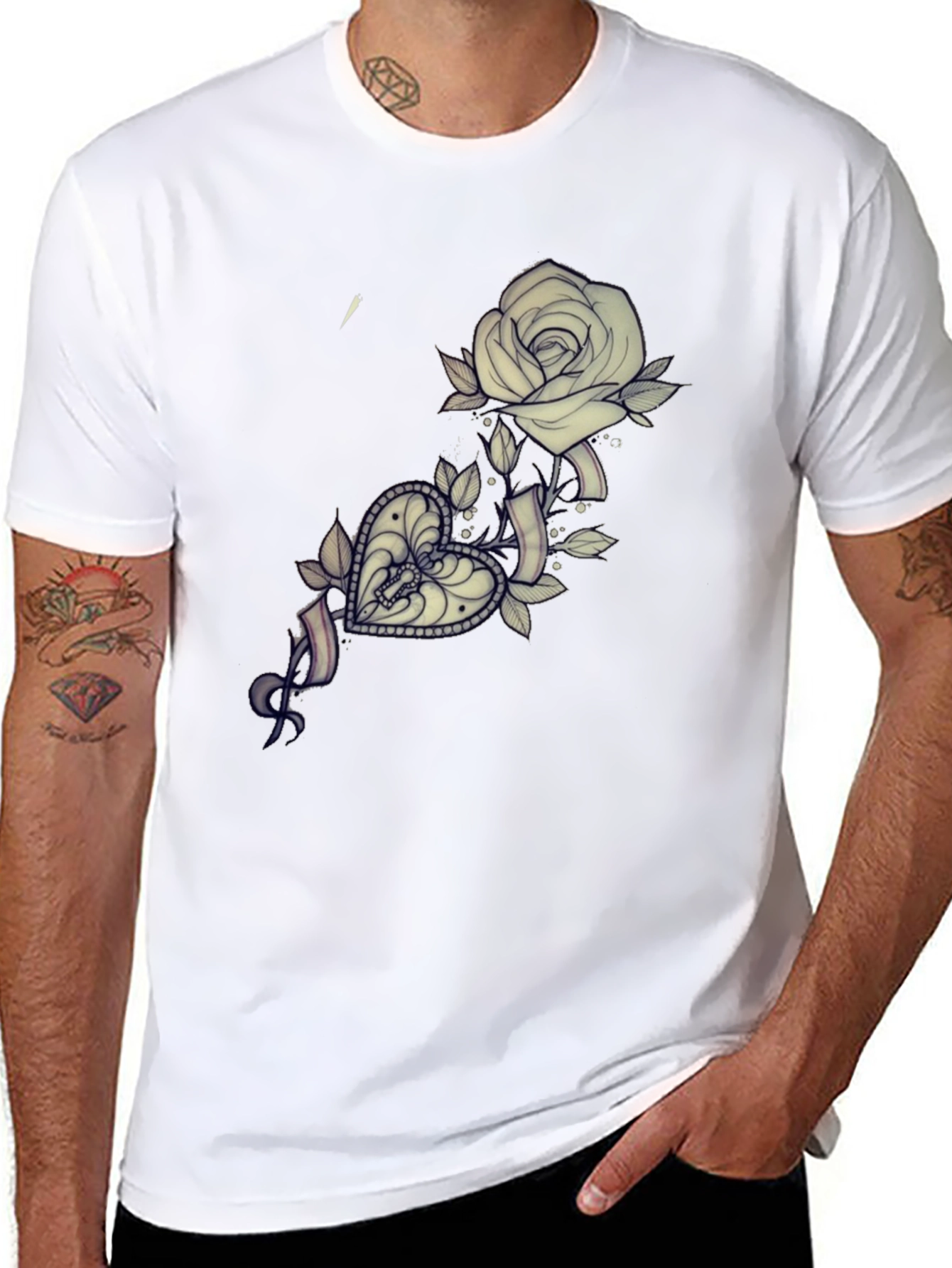 Rose & Heart Tattoo Graphic T-Shirt