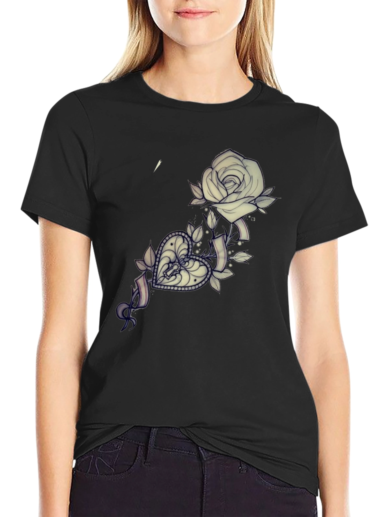 Rose & Heart Tattoo Graphic T-Shirt