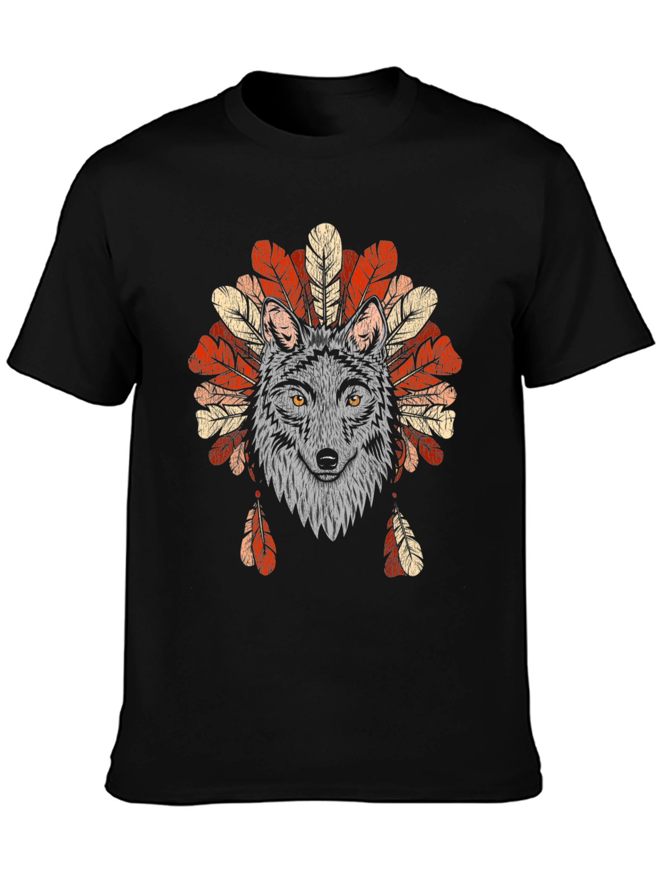 Wolf Headdress Graphic Tee - Native American Style T-Shirt