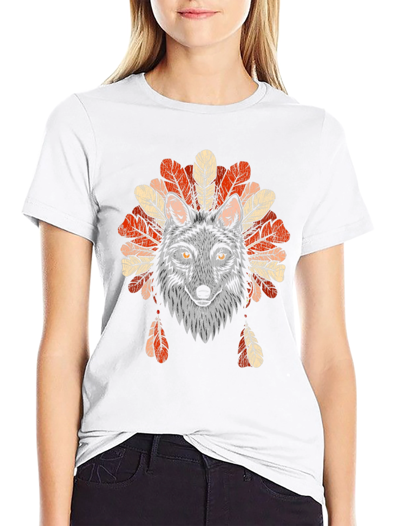 Wolf Headdress Graphic Tee - Native American Style T-Shirt