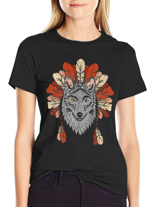 Wolf Headdress Graphic Tee - Native American Style T-Shirt