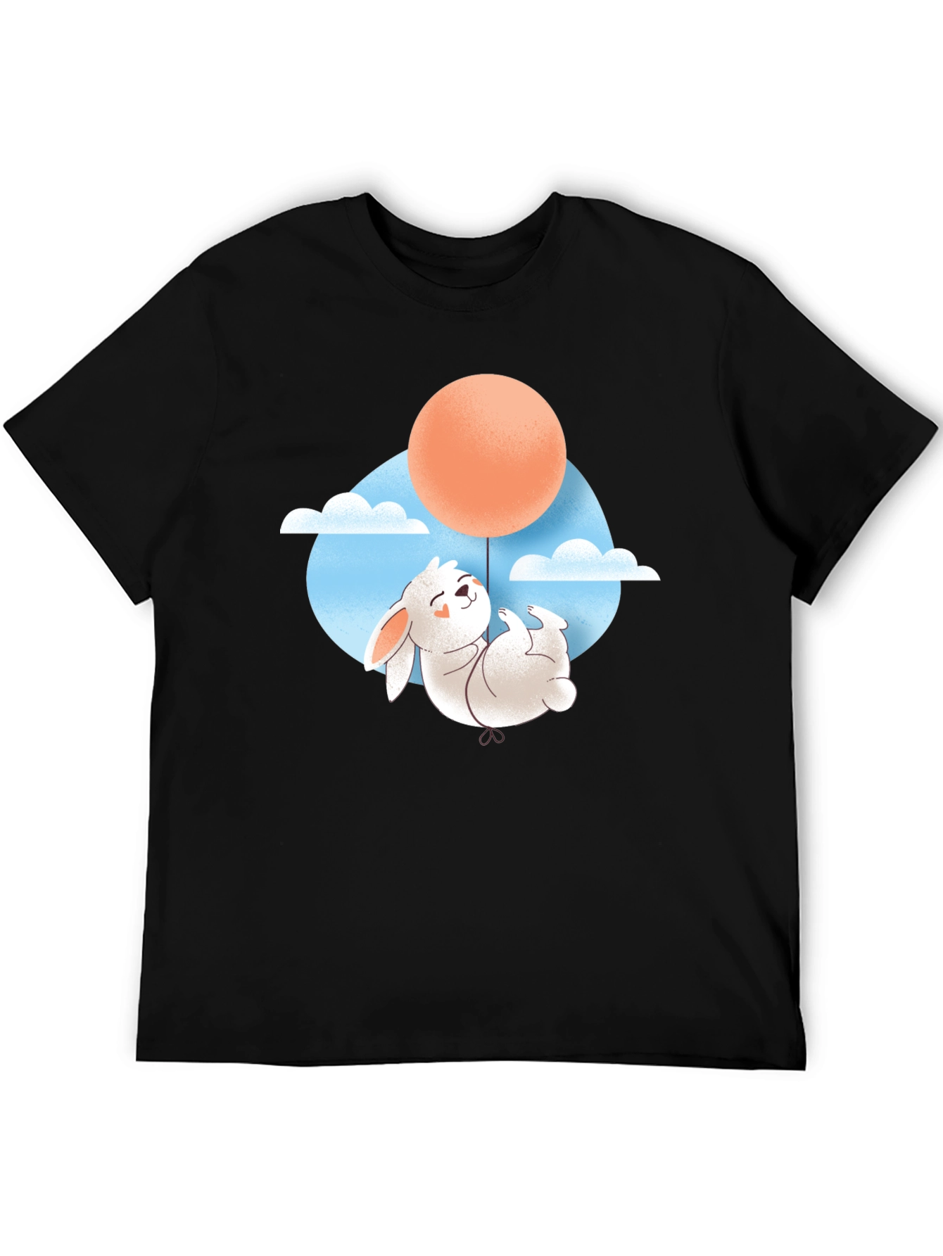 Rabbit Balloon Graphic Tee - Black Cotton T-Shirt