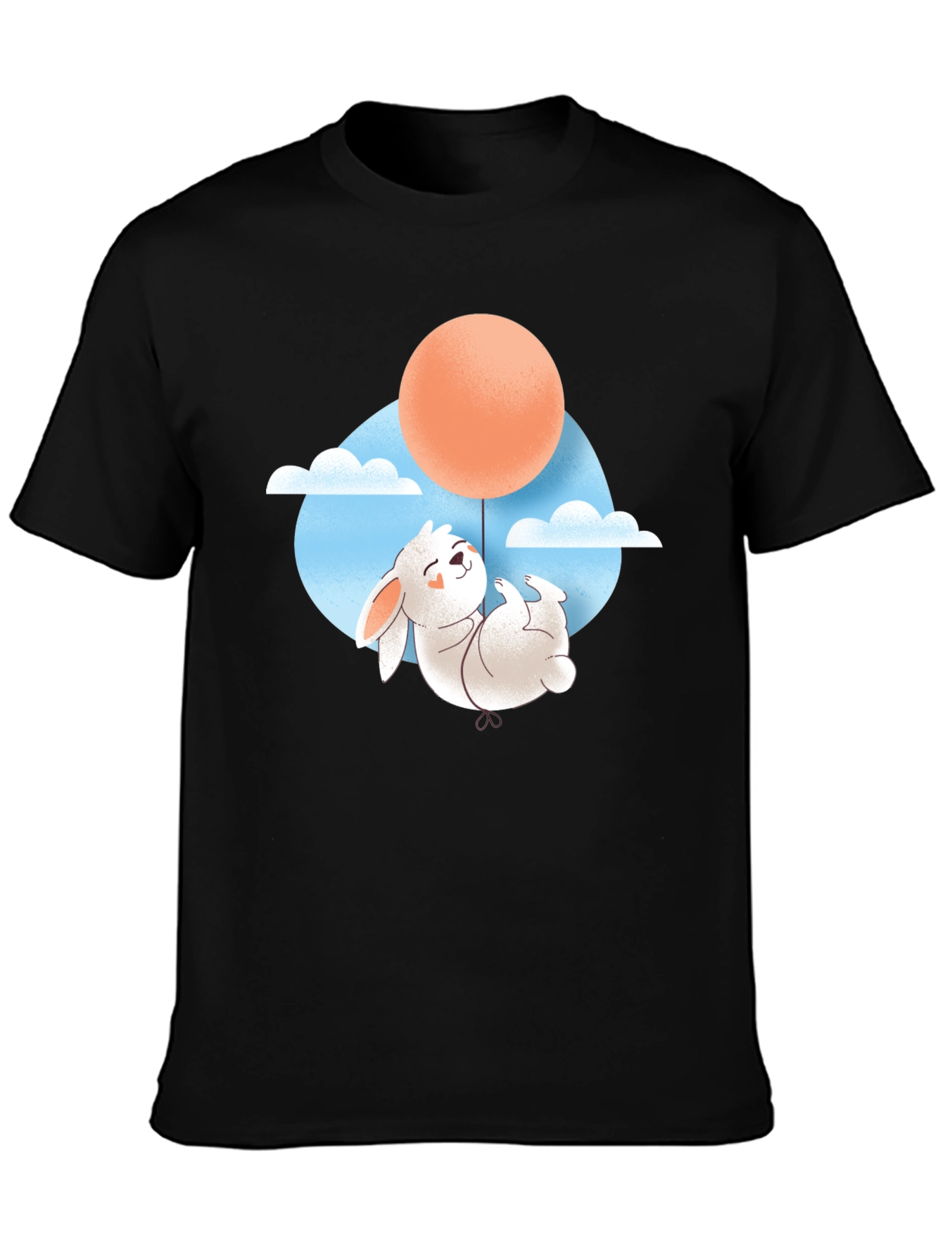 Rabbit Balloon Graphic Tee - Black Cotton T-Shirt