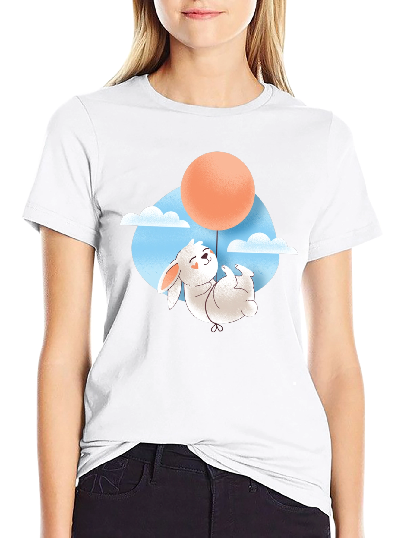 Rabbit Balloon Graphic Tee - Black Cotton T-Shirt