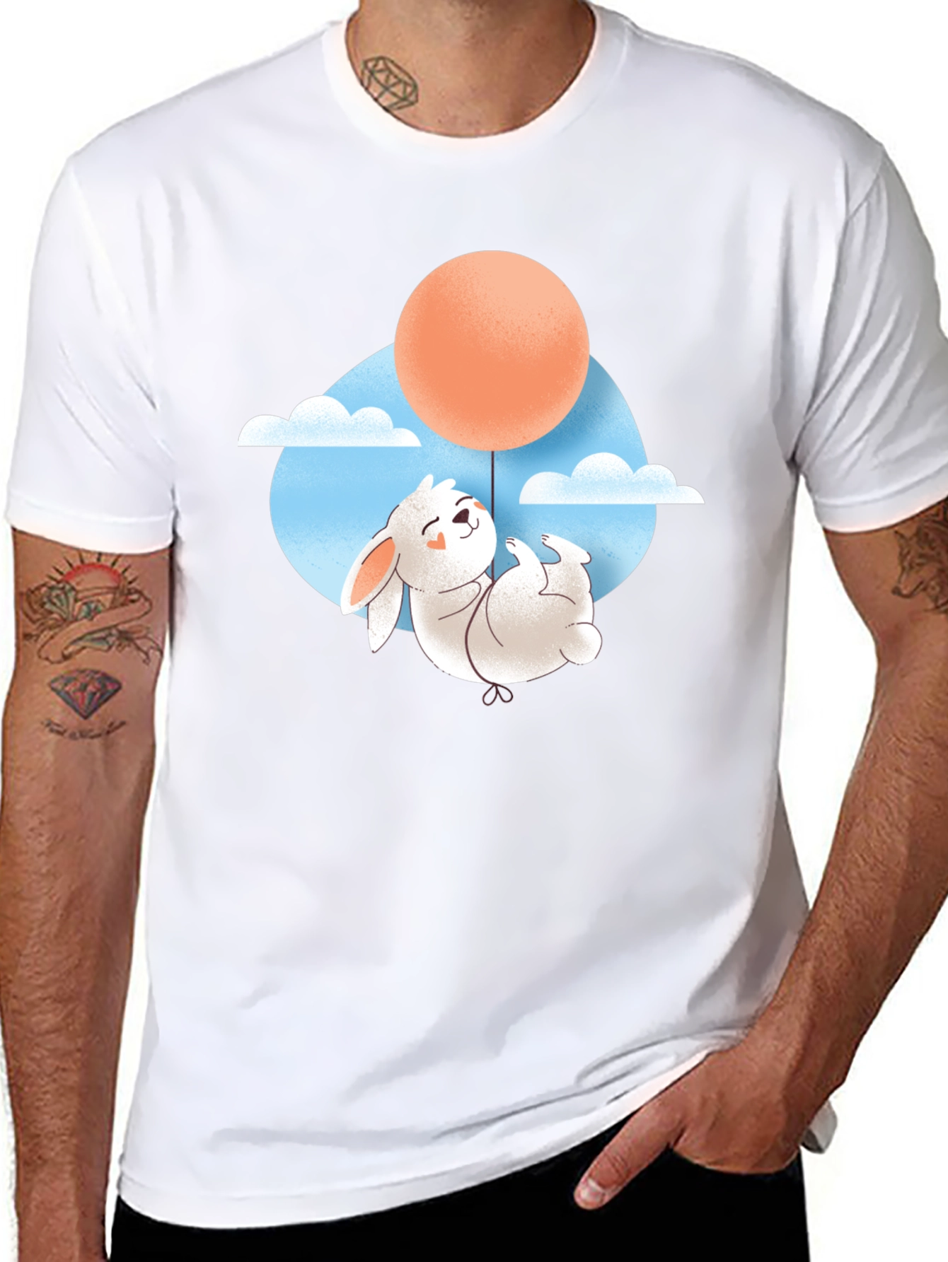 Rabbit Balloon Graphic Tee - Black Cotton T-Shirt
