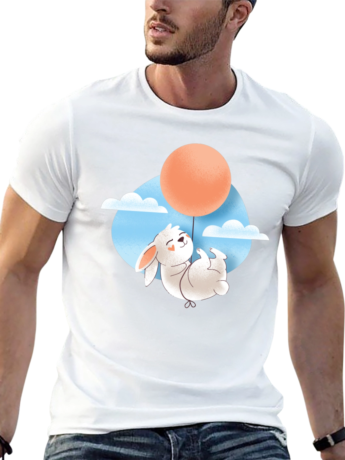 Rabbit Balloon Graphic Tee - Black Cotton T-Shirt