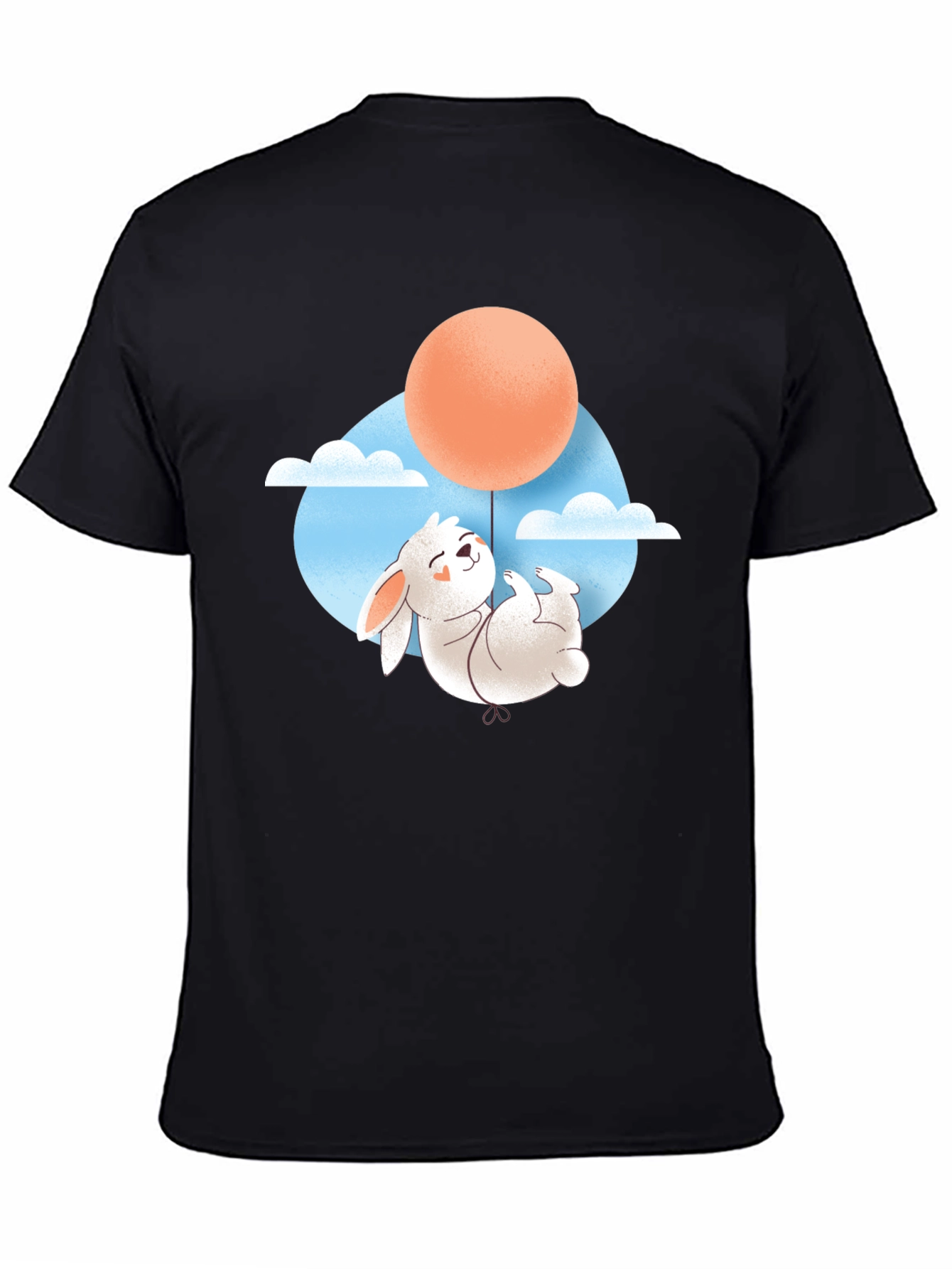 Rabbit Balloon Graphic Tee - Black Cotton T-Shirt