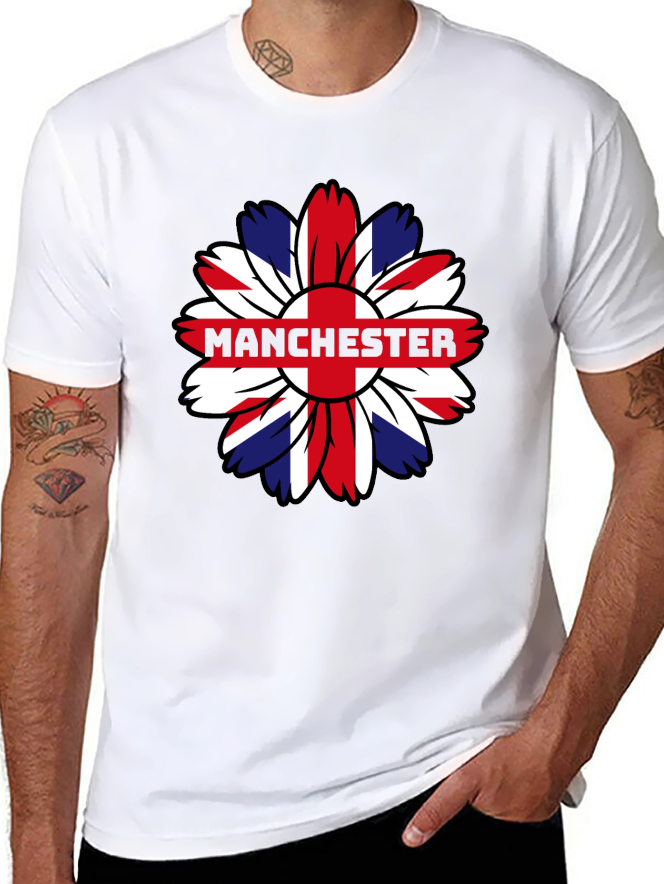 Manchester UK Flag Flower Graphic T-Shirt