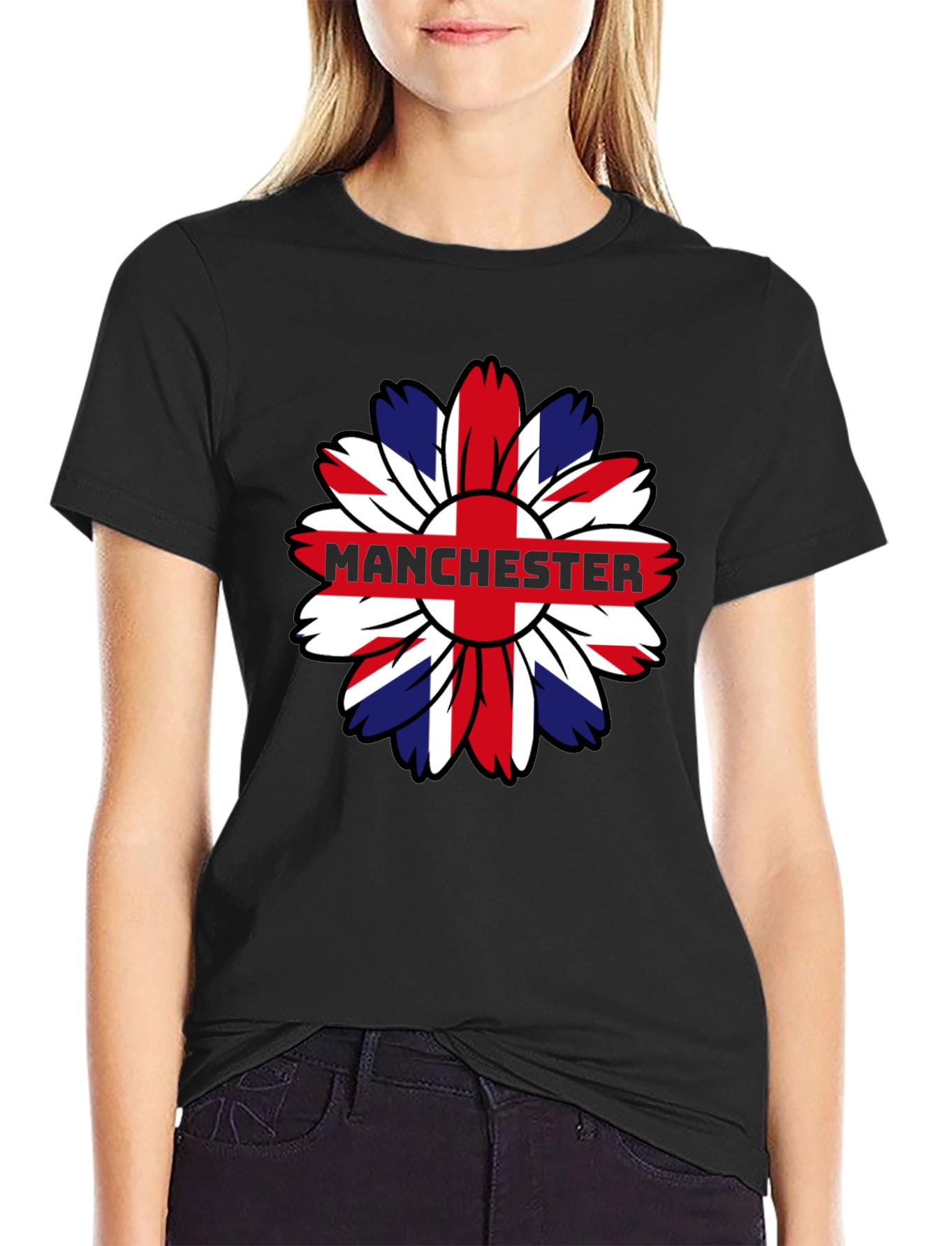 Manchester UK Flag Flower Graphic T-Shirt