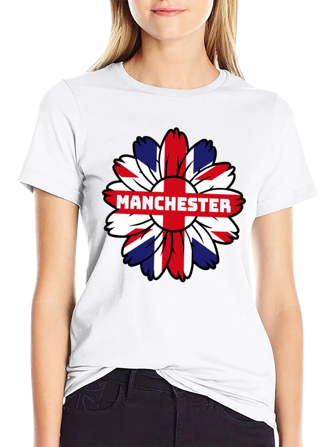 Manchester UK Flag Flower Graphic T-Shirt