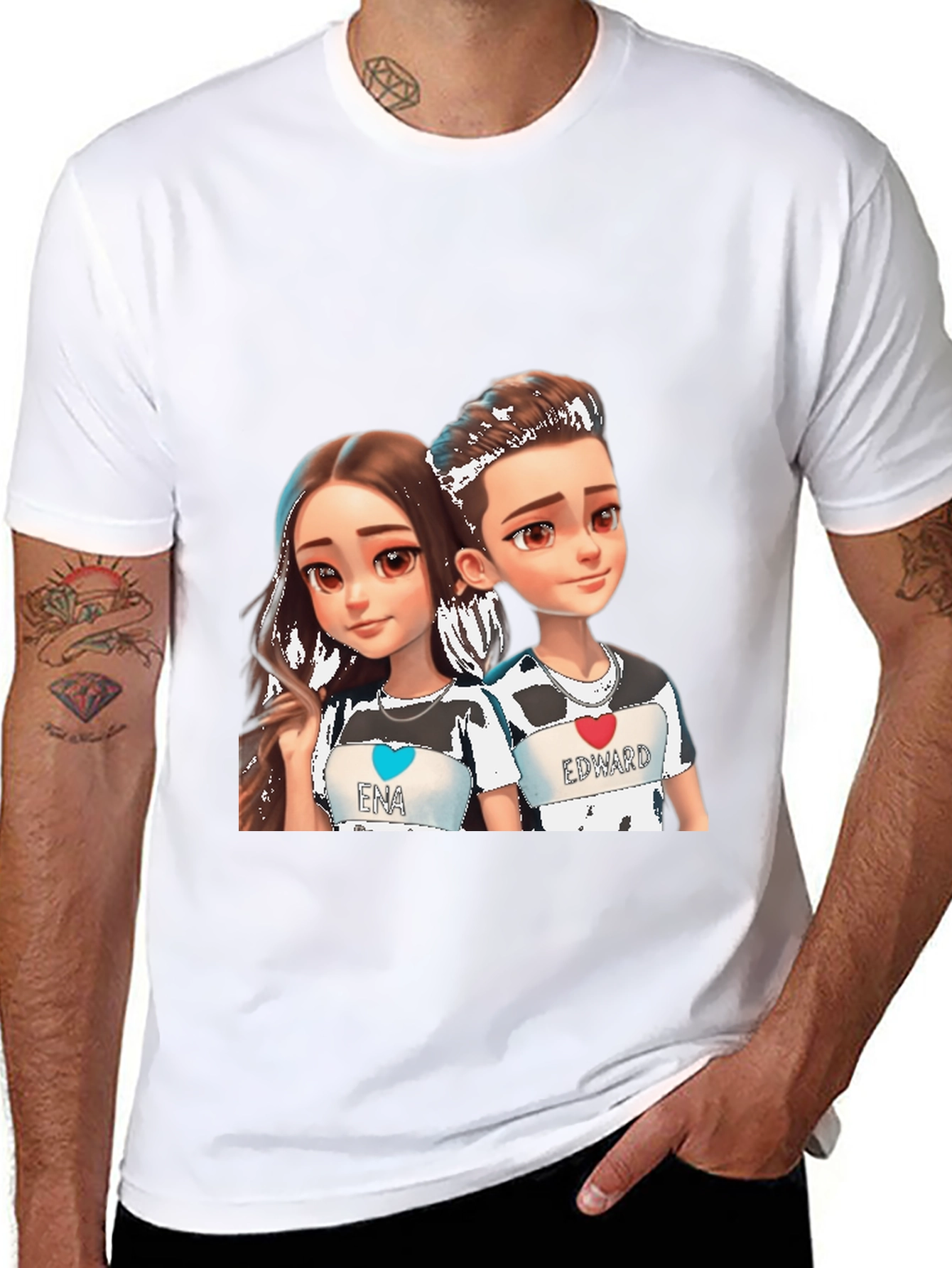 Cartoon Couple Black T-Shirt - Ena & Edward