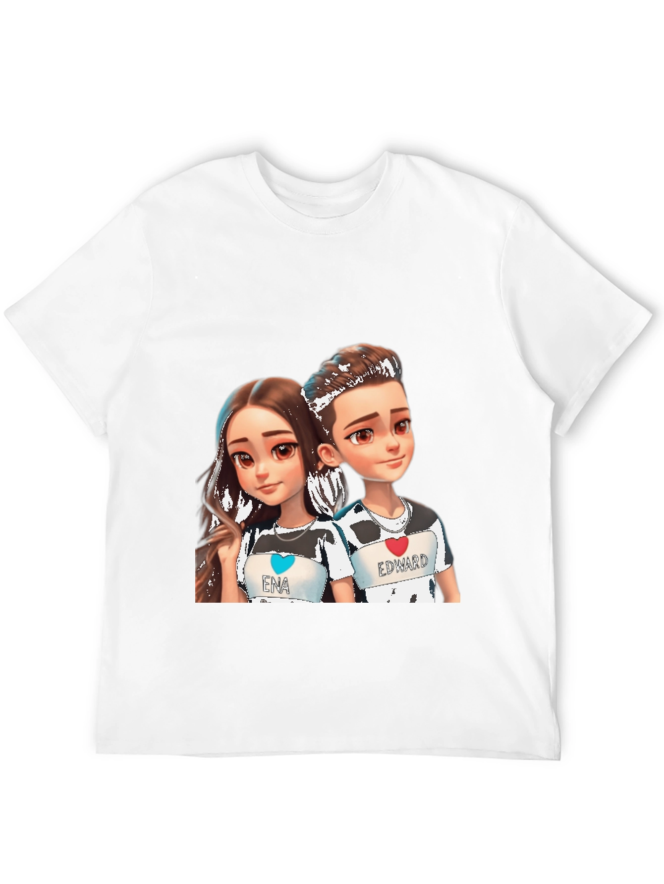 Cartoon Couple Black T-Shirt - Ena & Edward
