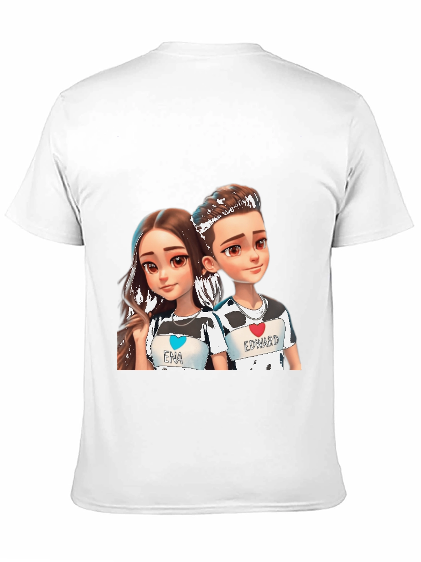 Cartoon Couple Black T-Shirt - Ena & Edward