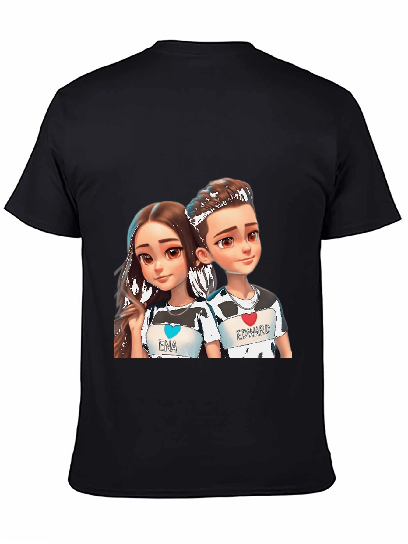 Cartoon Couple Black T-Shirt - Ena & Edward