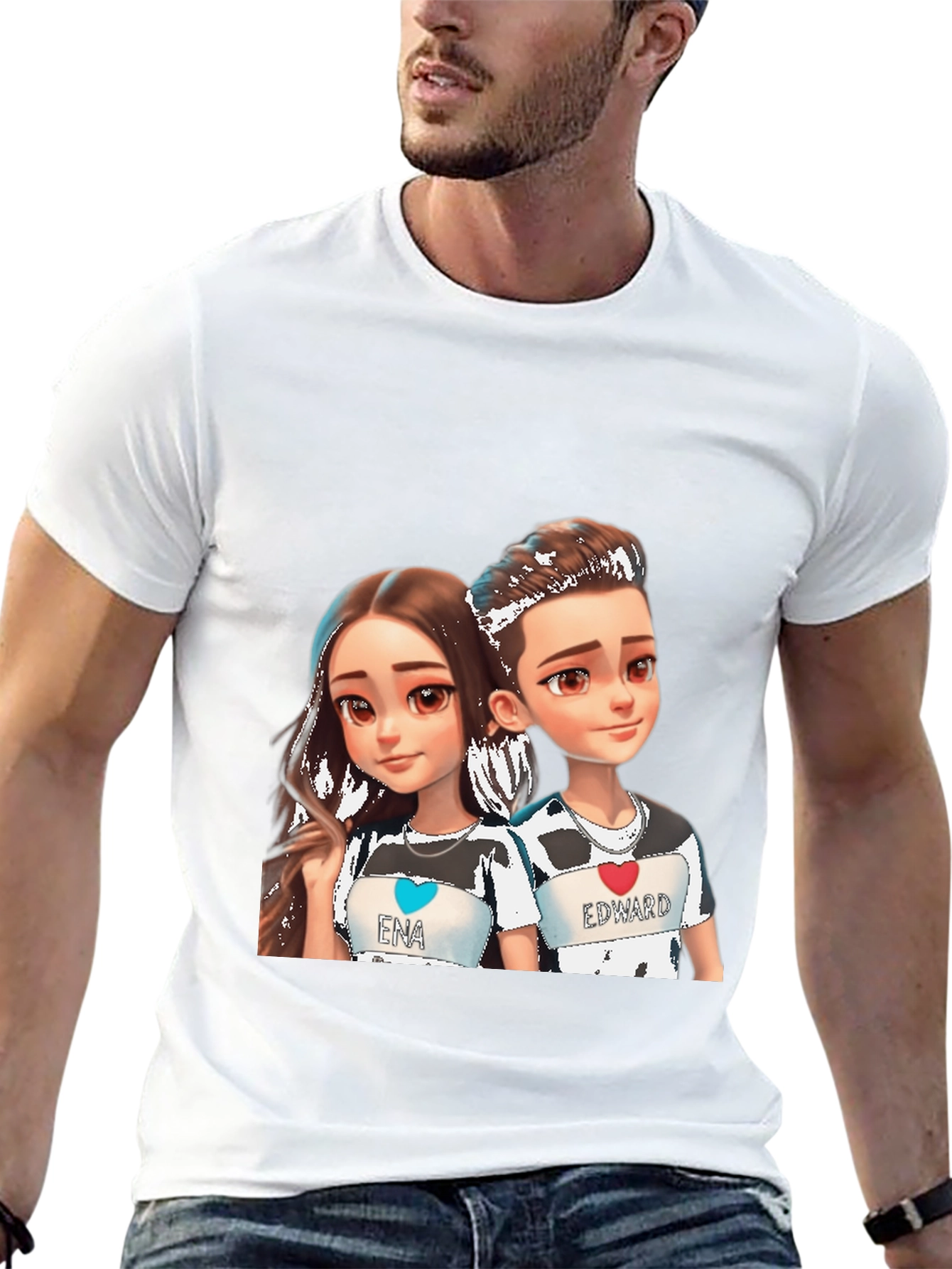 Cartoon Couple Black T-Shirt - Ena & Edward