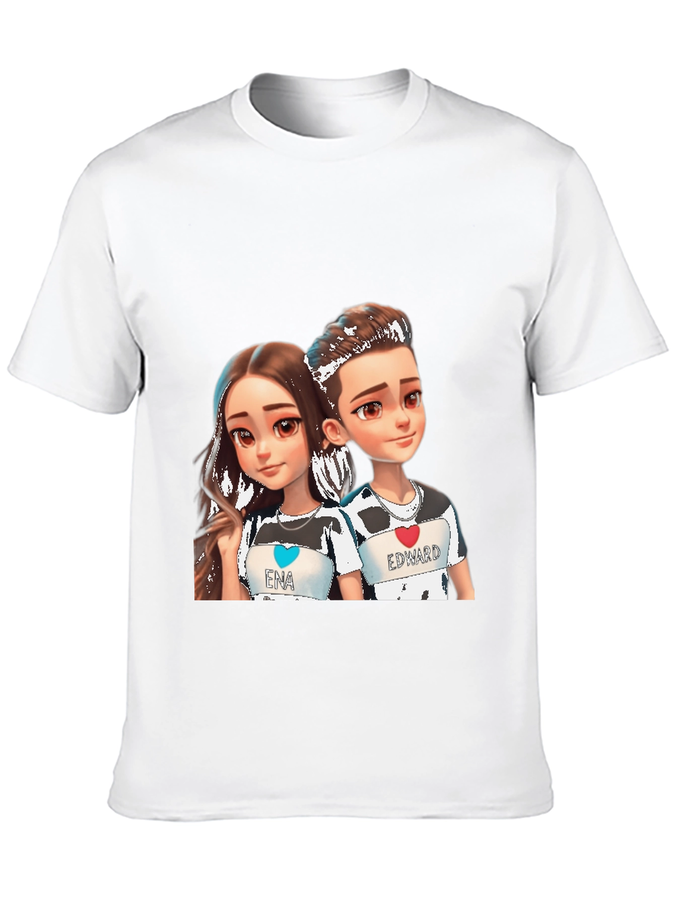 Cartoon Couple Black T-Shirt - Ena & Edward
