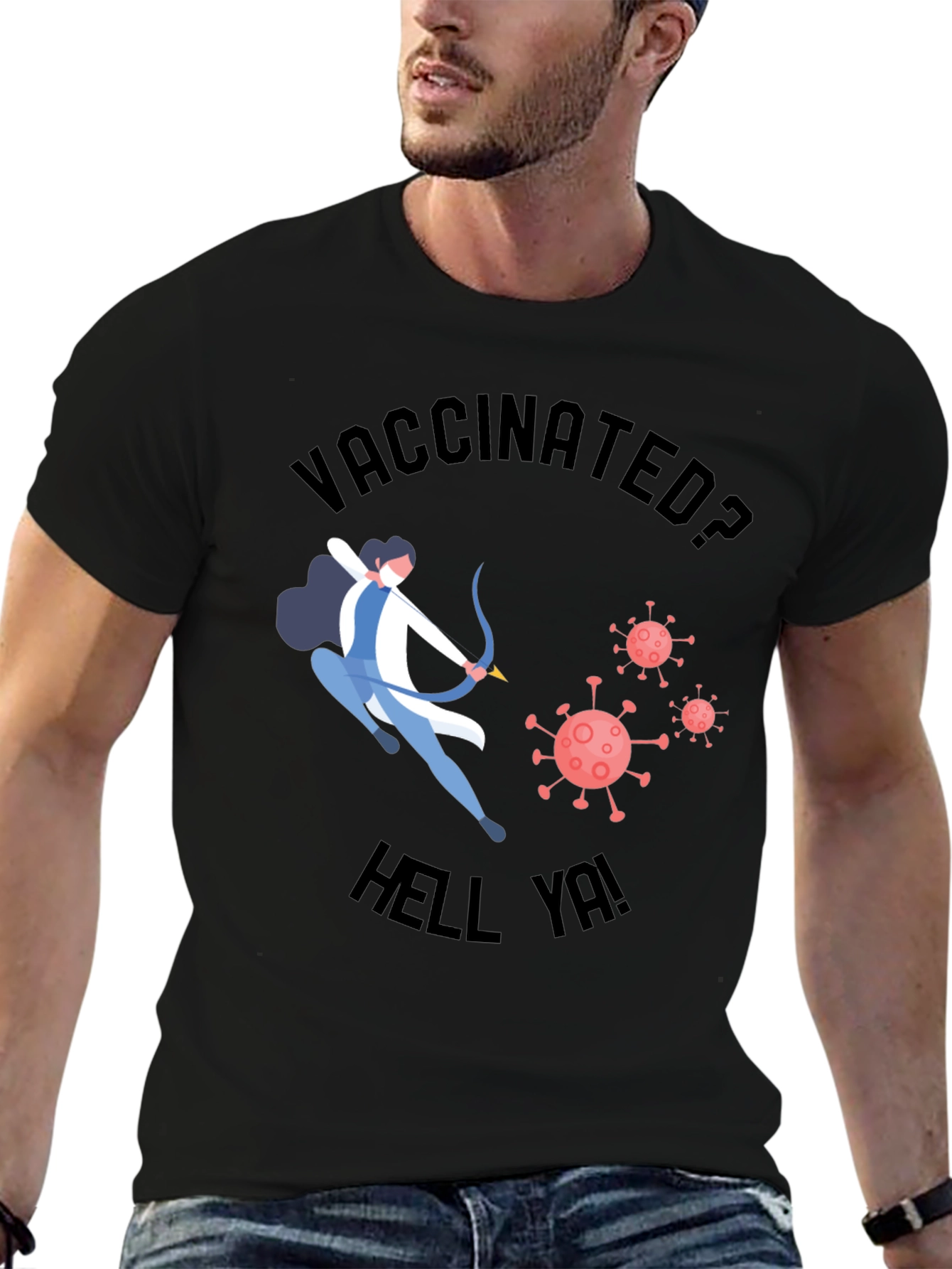Vaccinated Archer Graphic T-Shirt - Black Crew Neck Tee