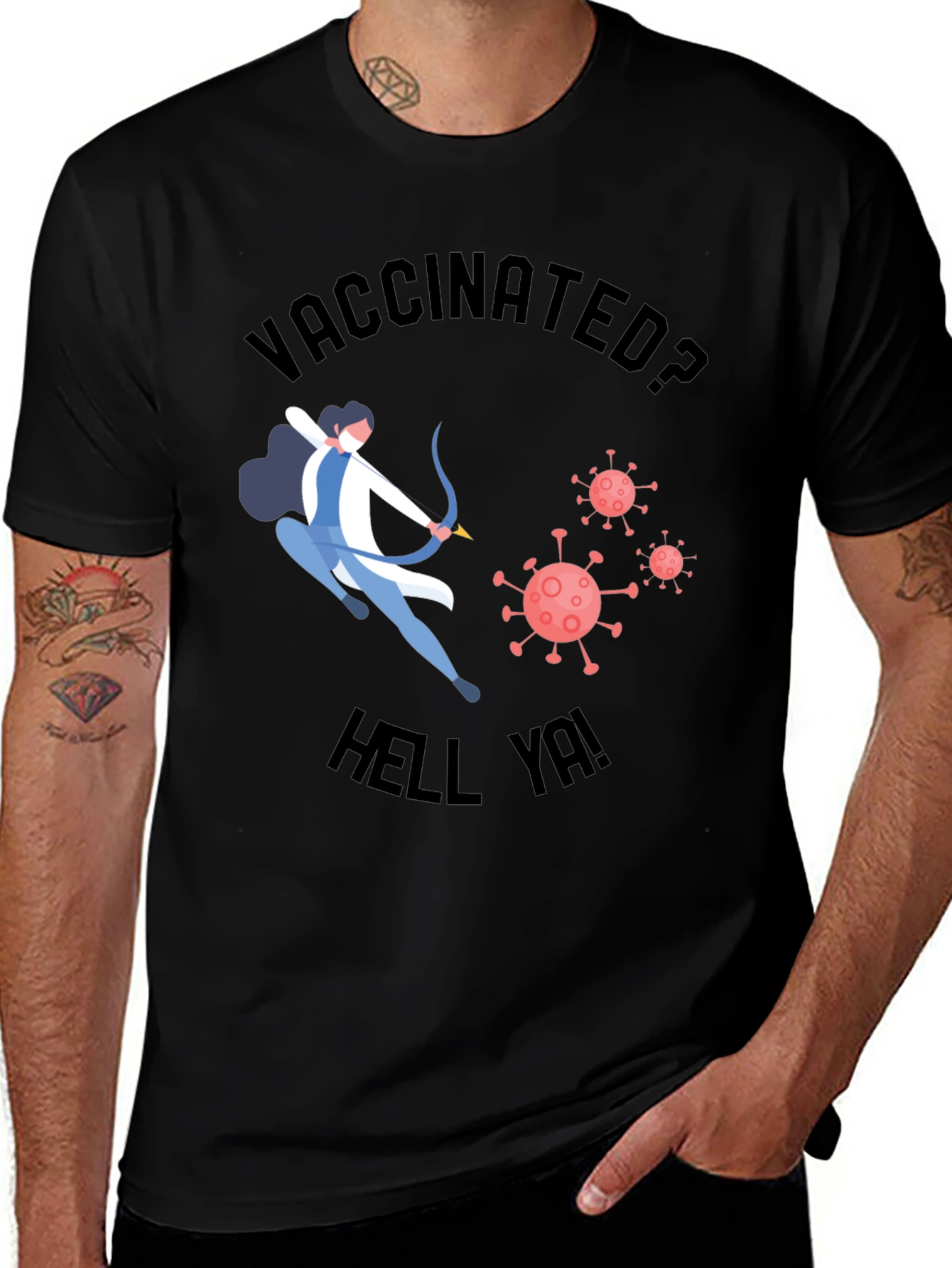 Vaccinated Archer Graphic T-Shirt - Black Crew Neck Tee