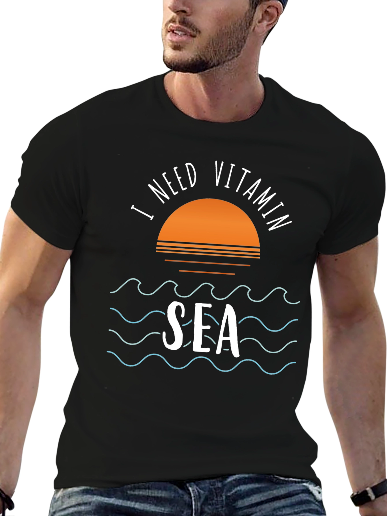 I Need Vitamin Sea Black Graphic T-Shirt