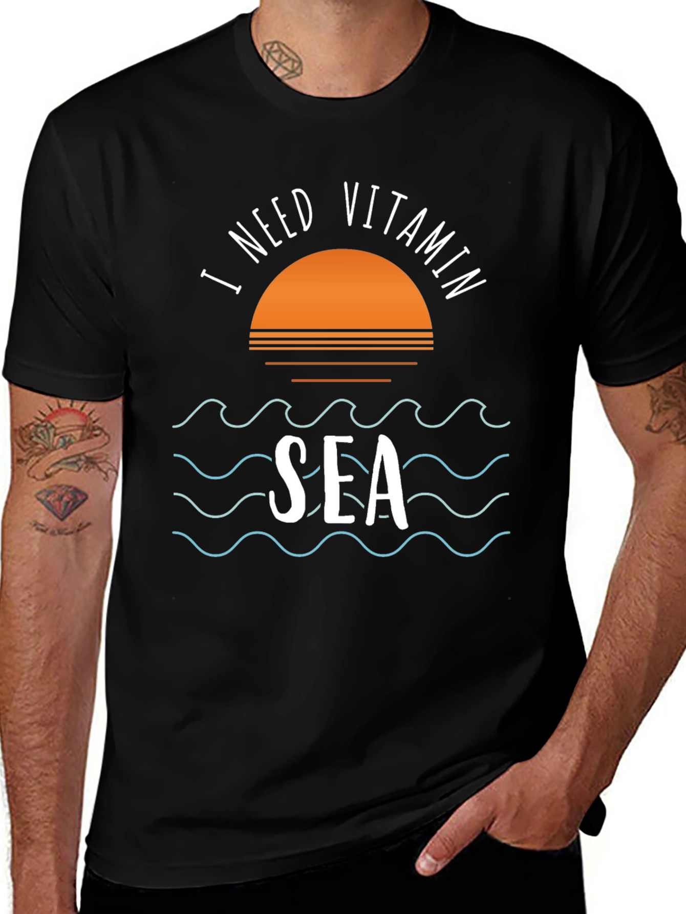 I Need Vitamin Sea Black Graphic T-Shirt