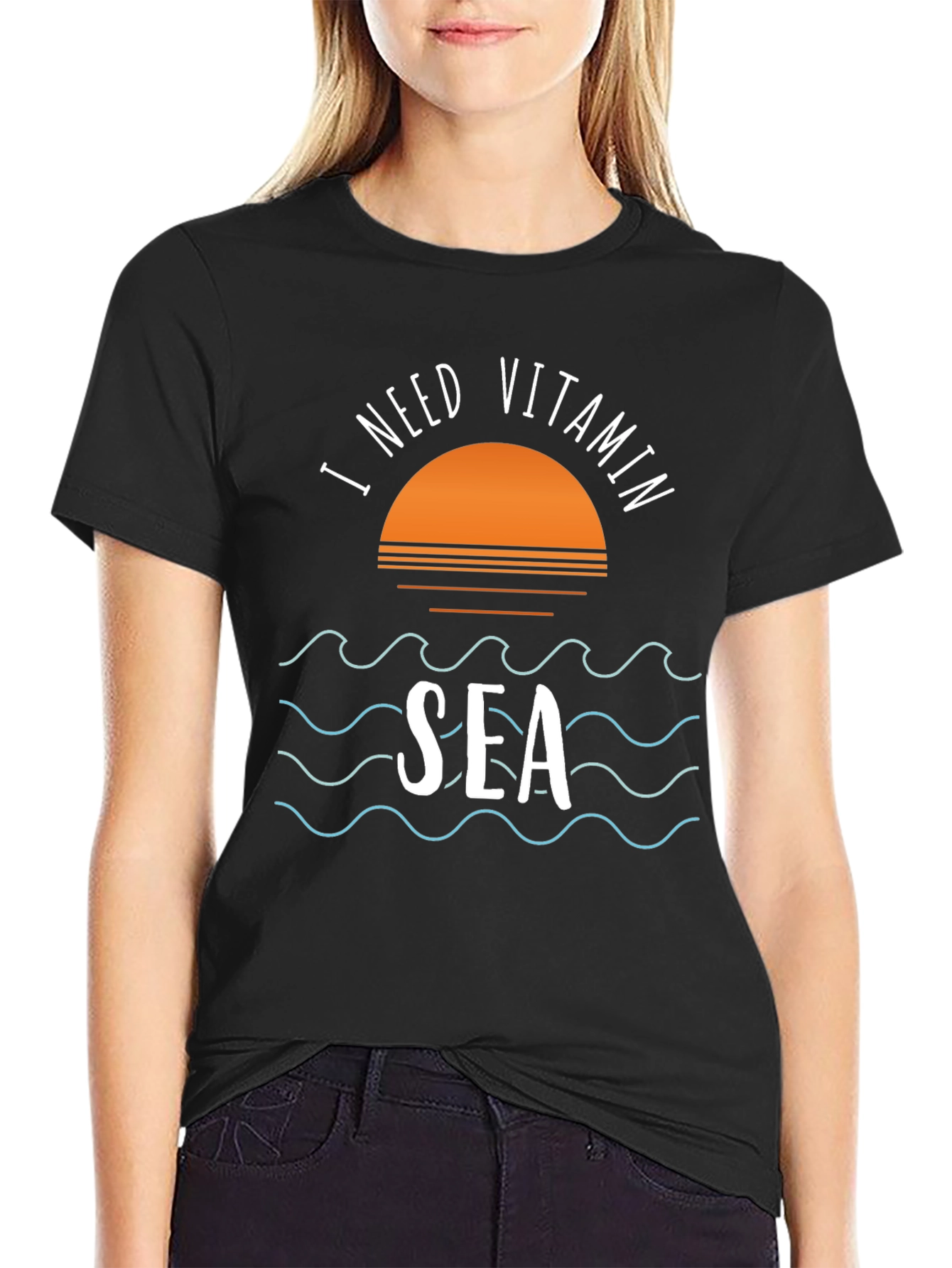 I Need Vitamin Sea Black Graphic T-Shirt
