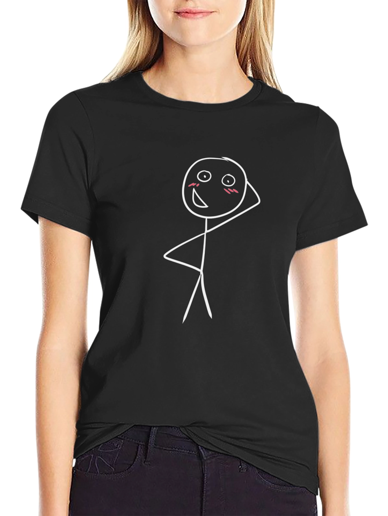 Funny Stick Figure Graphic Tee - Black Cotton T-Shirt