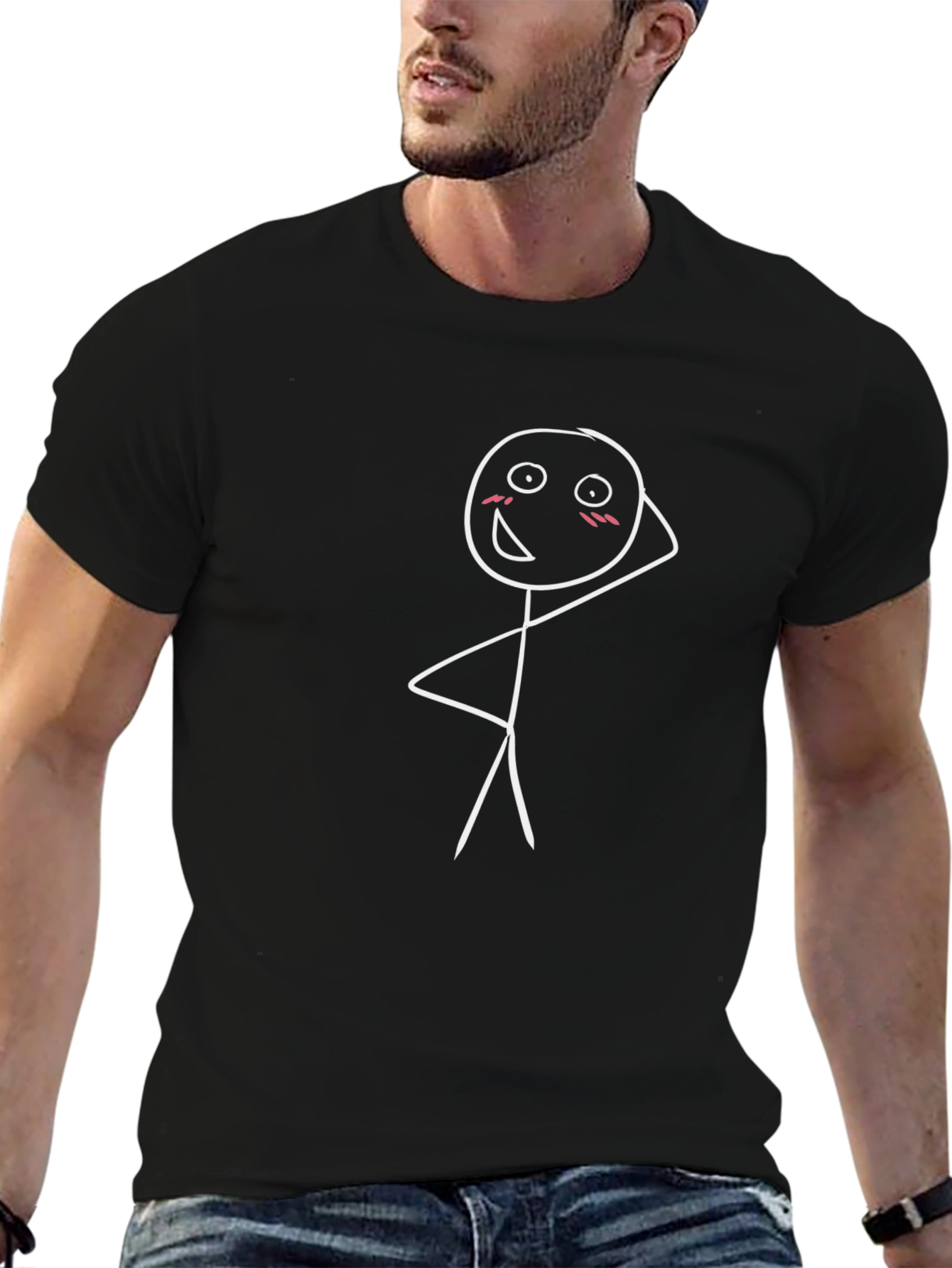 Funny Stick Figure Graphic Tee - Black Cotton T-Shirt