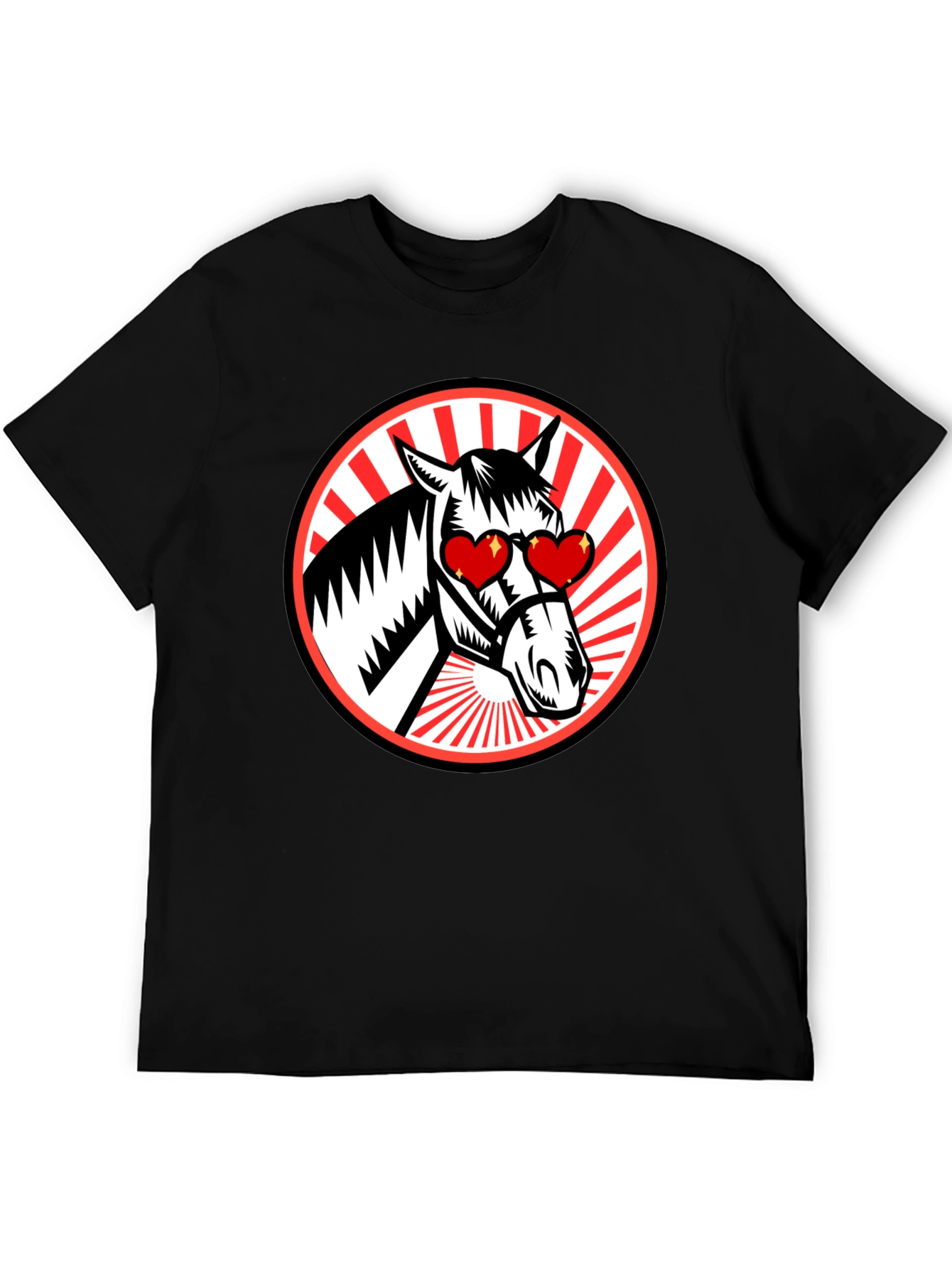 Heart Eyes Horse Graphic Tee - Black T-Shirt