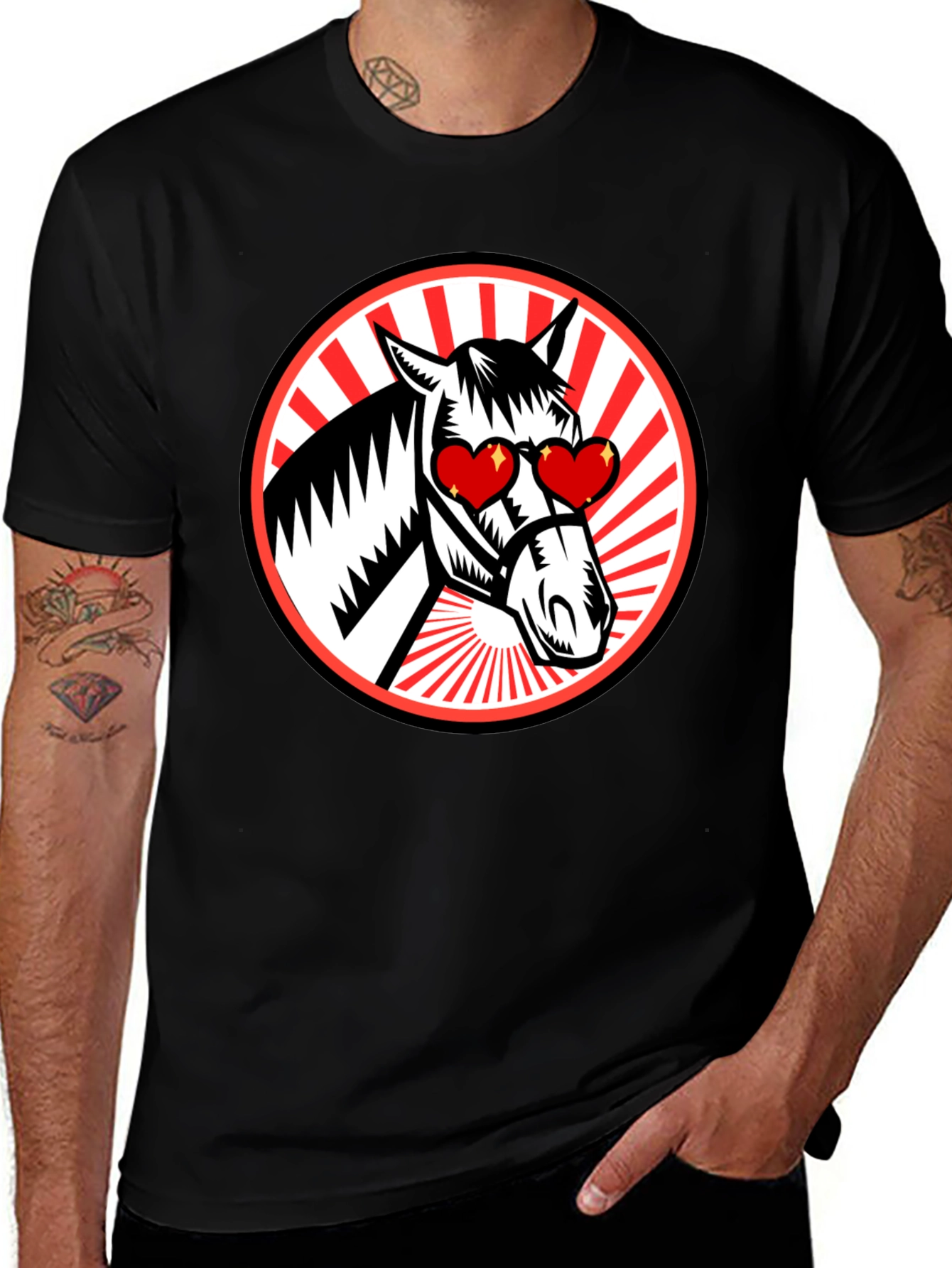 Heart Eyes Horse Graphic Tee - Black T-Shirt