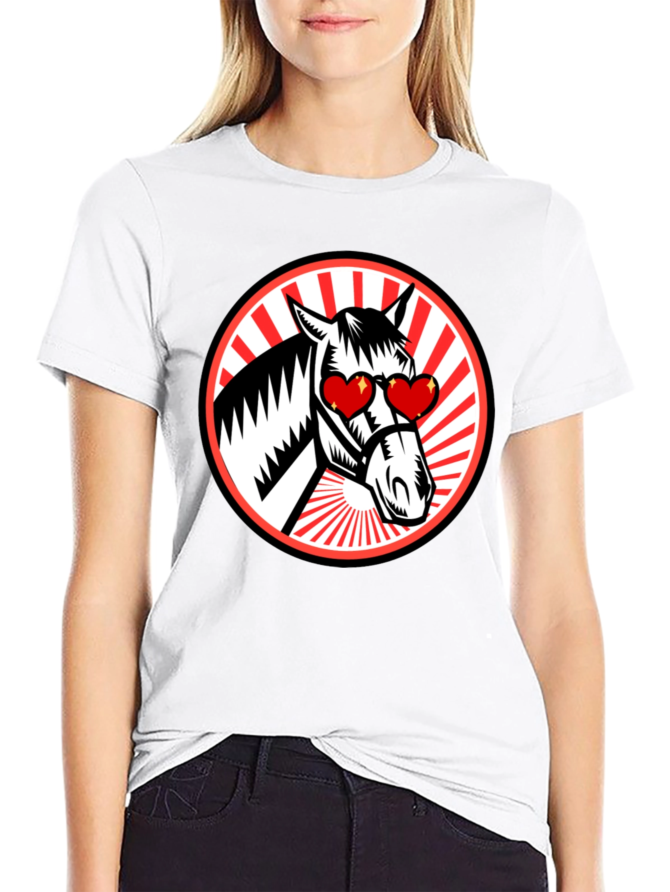 Heart Eyes Horse Graphic Tee - Black T-Shirt