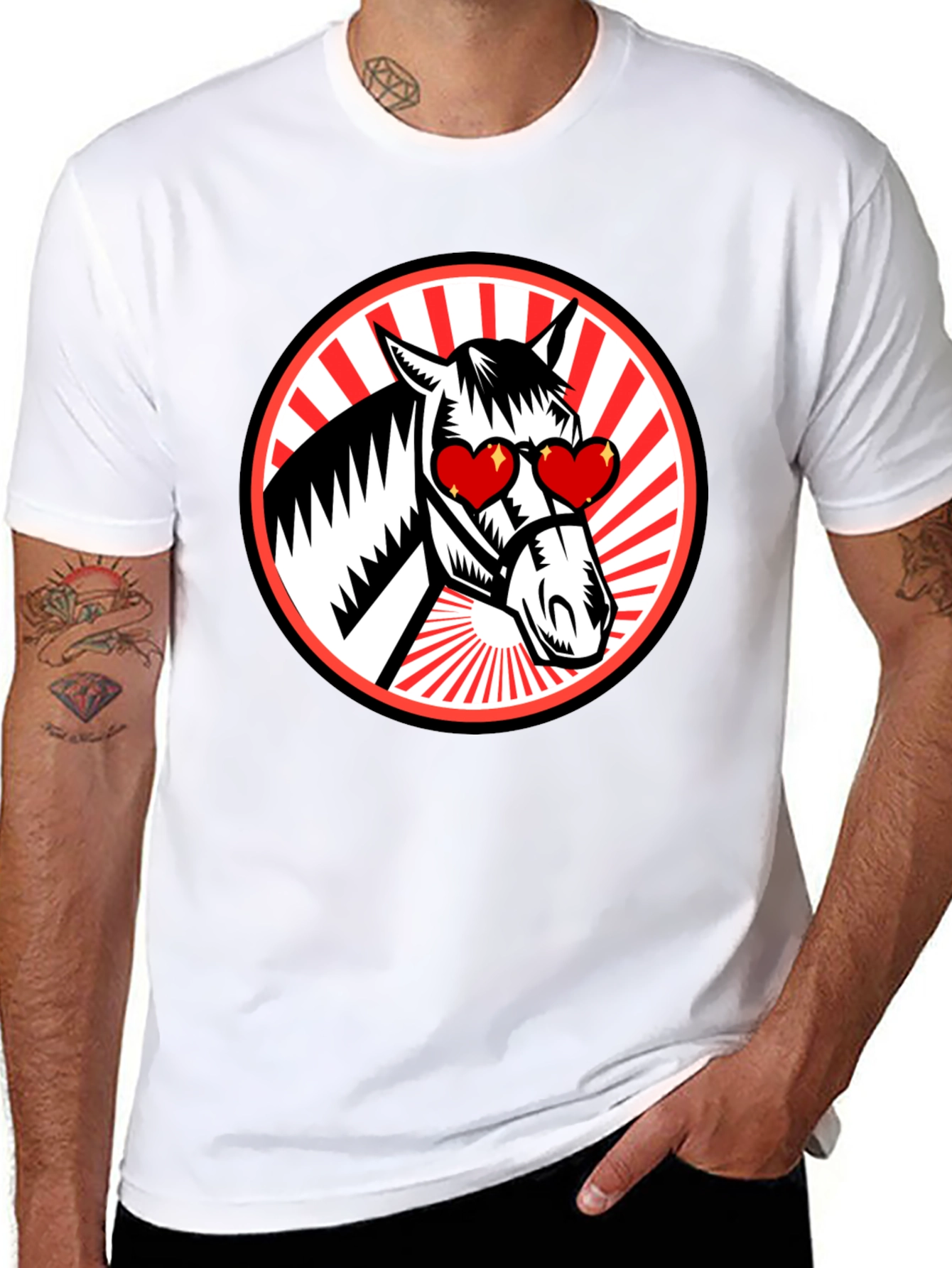 Heart Eyes Horse Graphic Tee - Black T-Shirt