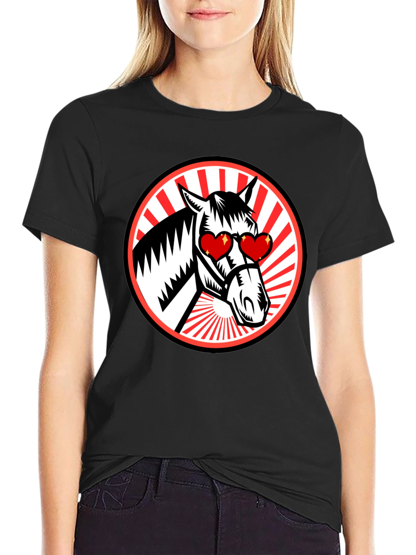 Heart Eyes Horse Graphic Tee - Black T-Shirt