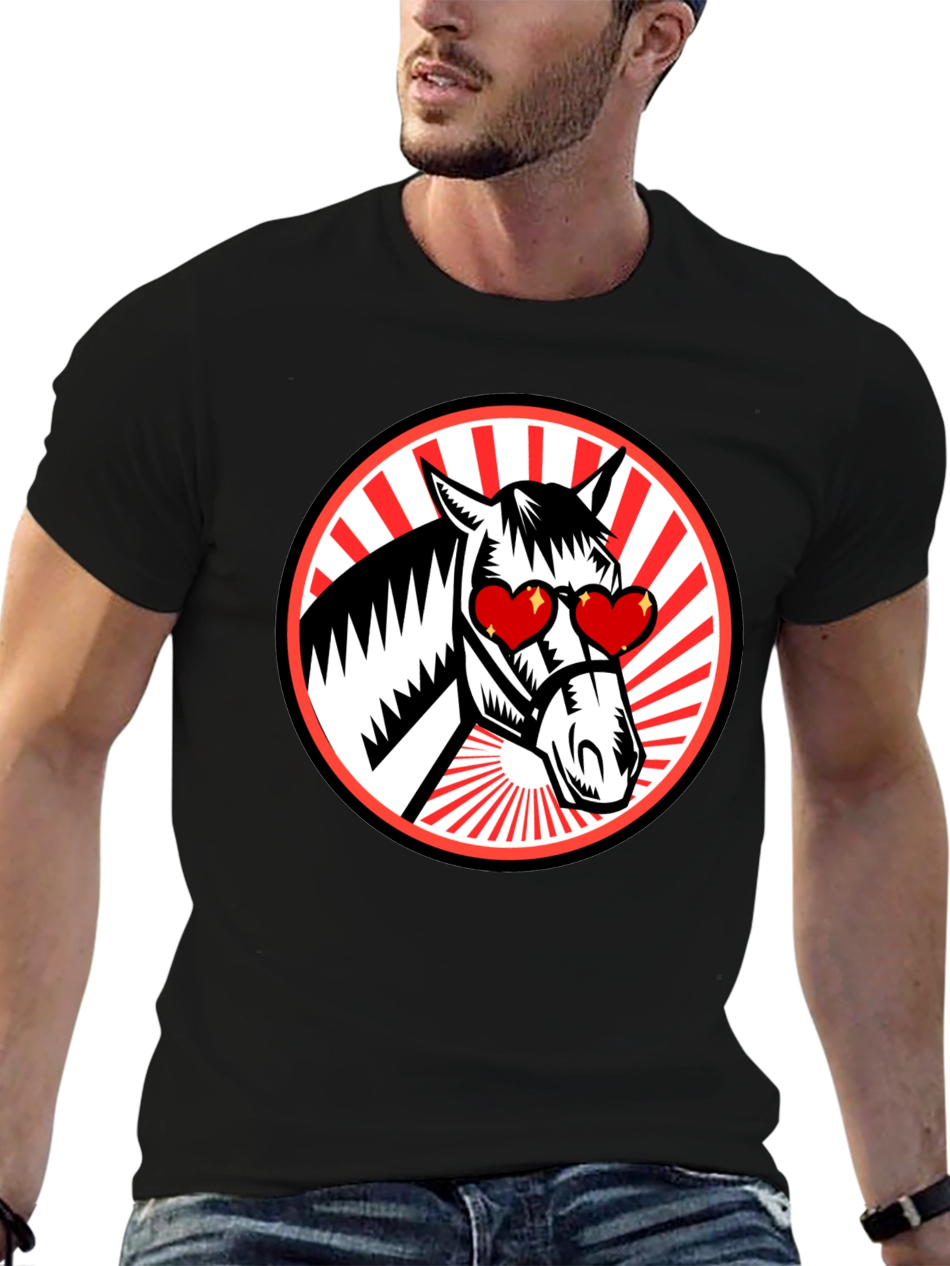 Heart Eyes Horse Graphic Tee - Black T-Shirt