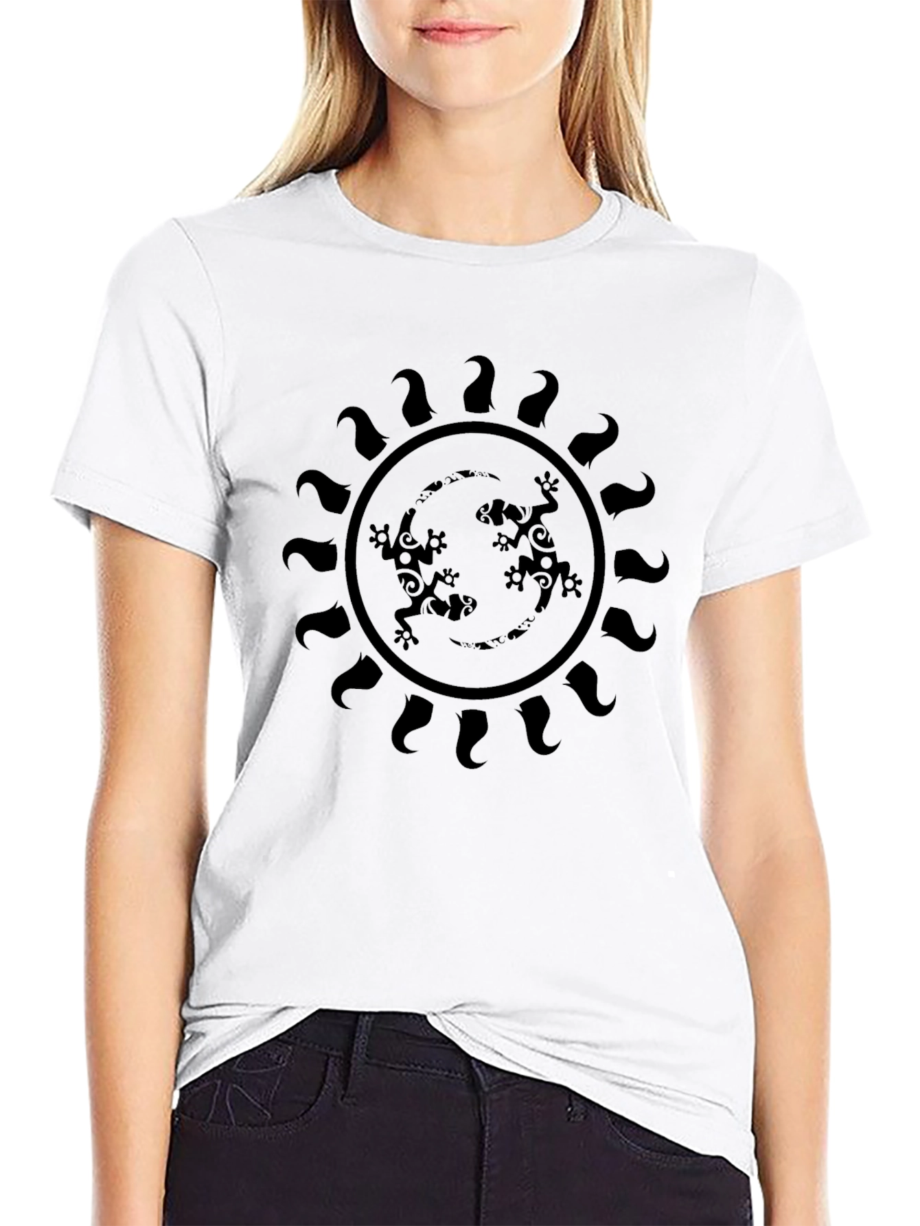 Lizard Sun Graphic Tee - Black Casual Style