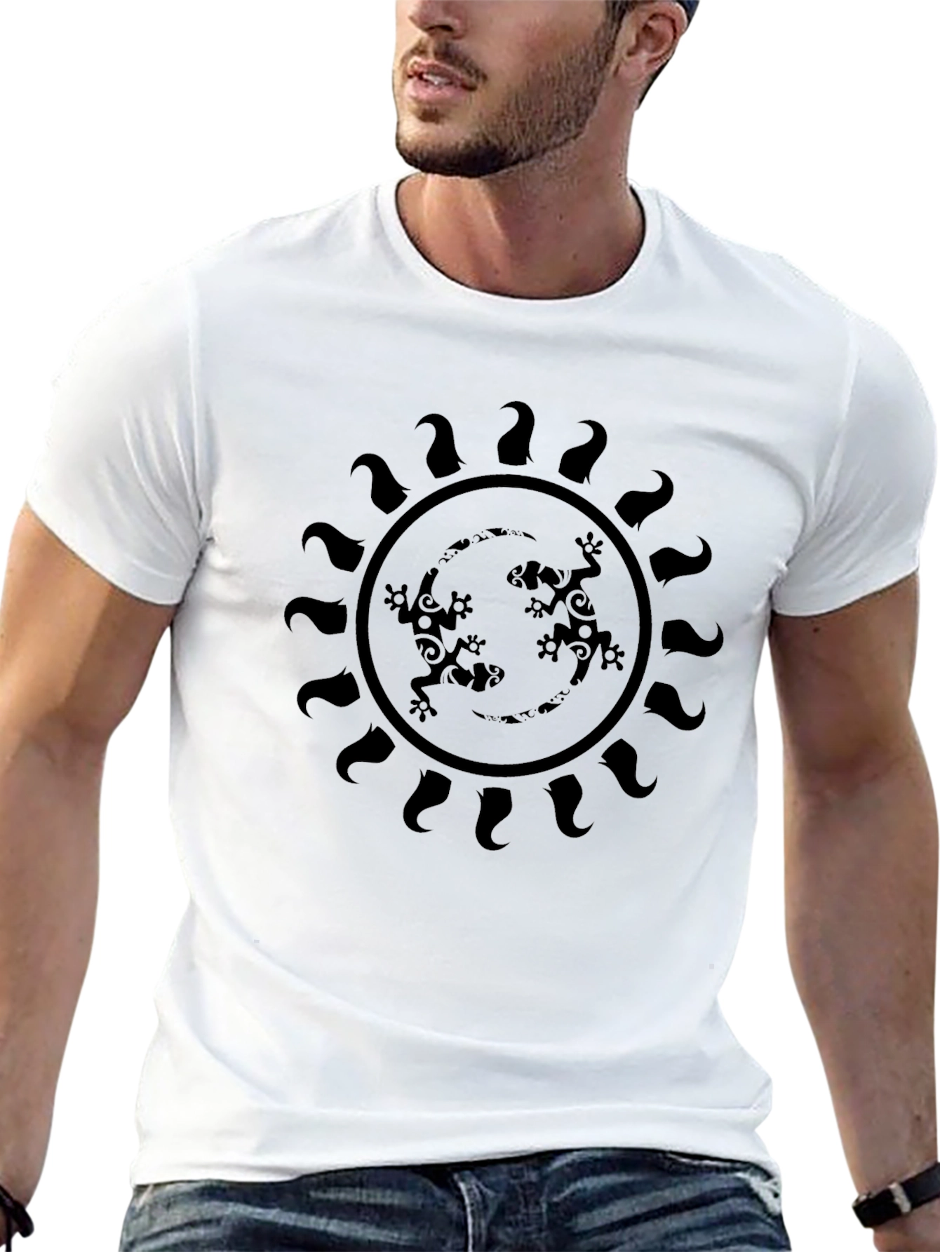 Lizard Sun Graphic Tee - Black Casual Style