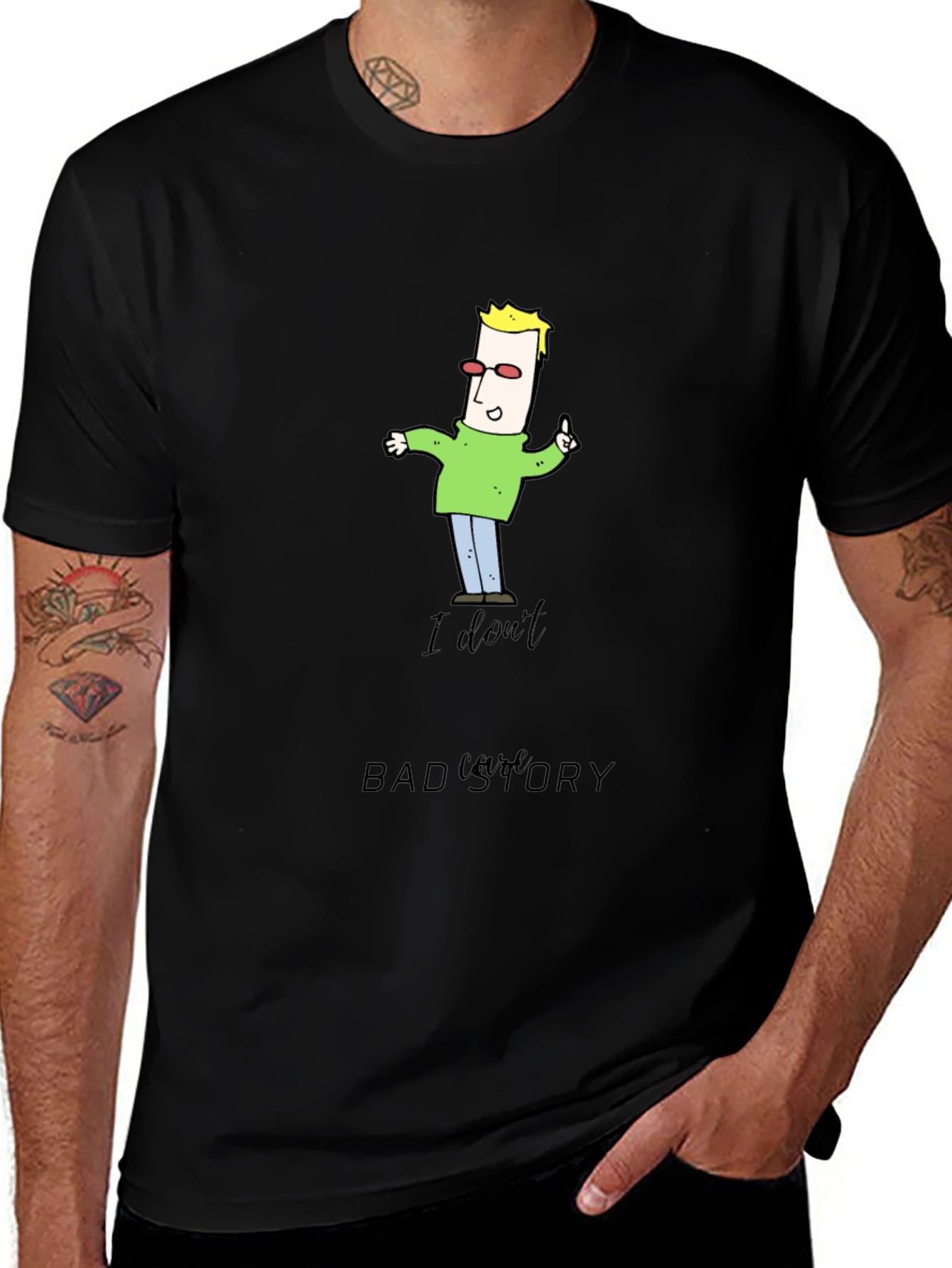 Funny Cartoon Man Black T-Shirt