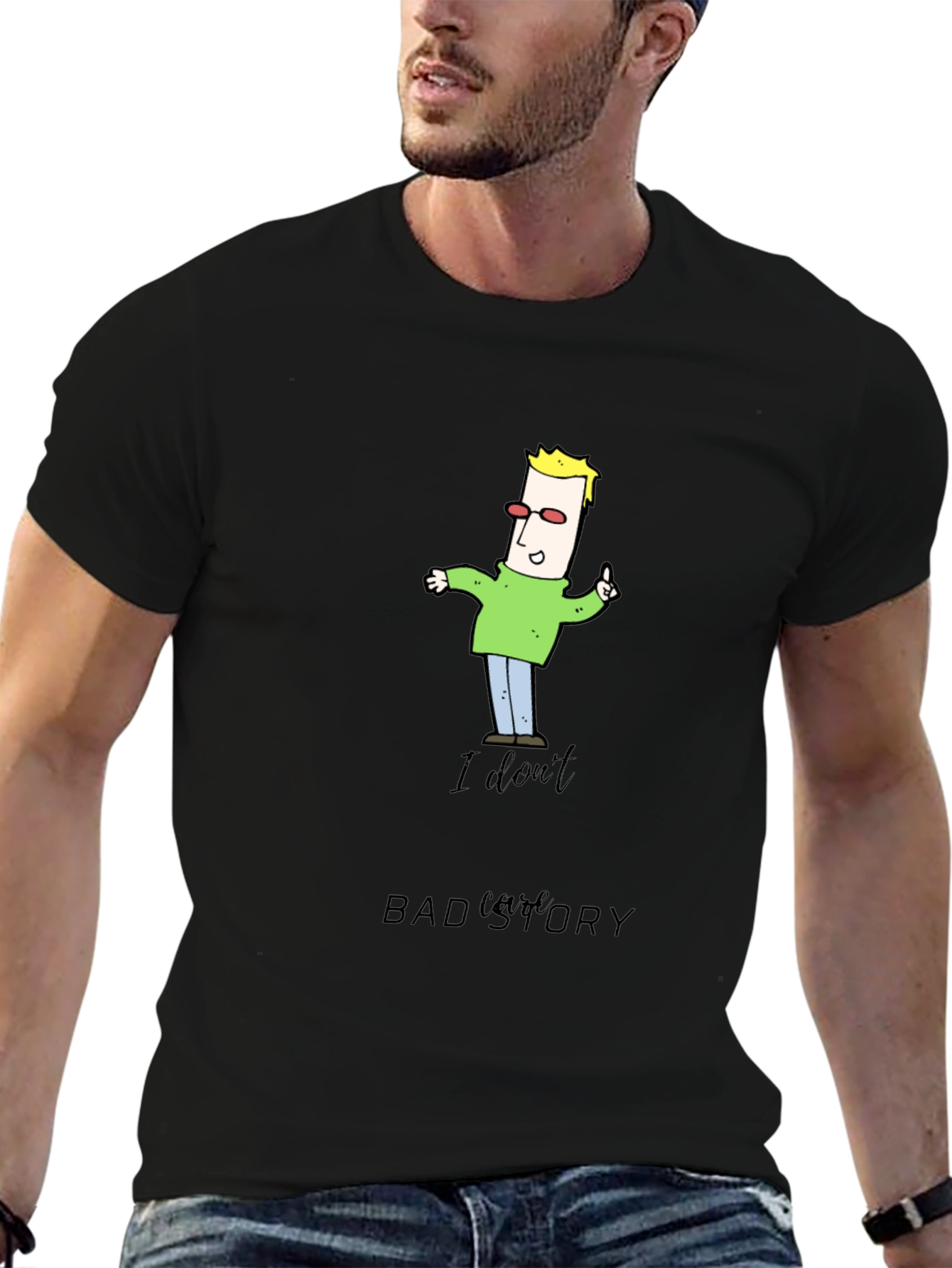 Funny Cartoon Man Black T-Shirt
